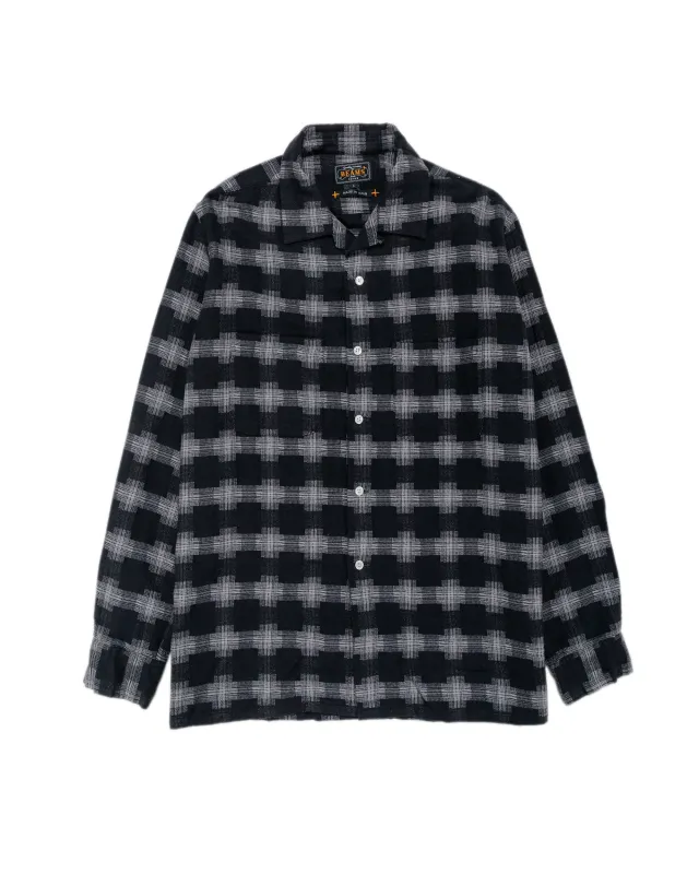 Beams Plus Open Collar Brushed Satin Plaid Black sold by Lost & Found