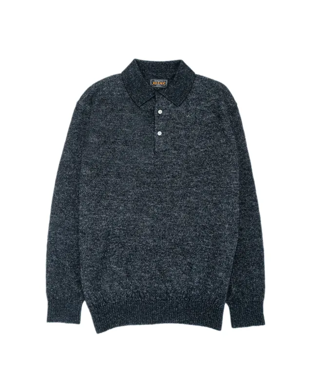 Beams Plus Knit Polo 9G Wool Silk Shaggy Black sold by Lost & Found