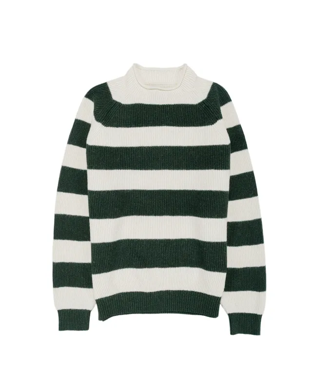 Beams Plus Hi-Neck Rib Stitch Stripe White sold by Lost & Found