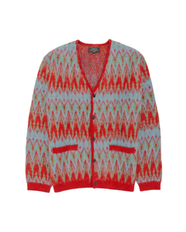 Beams Plus Cardigan Jacquard Chevron Pattern Red sold by Lost & Found