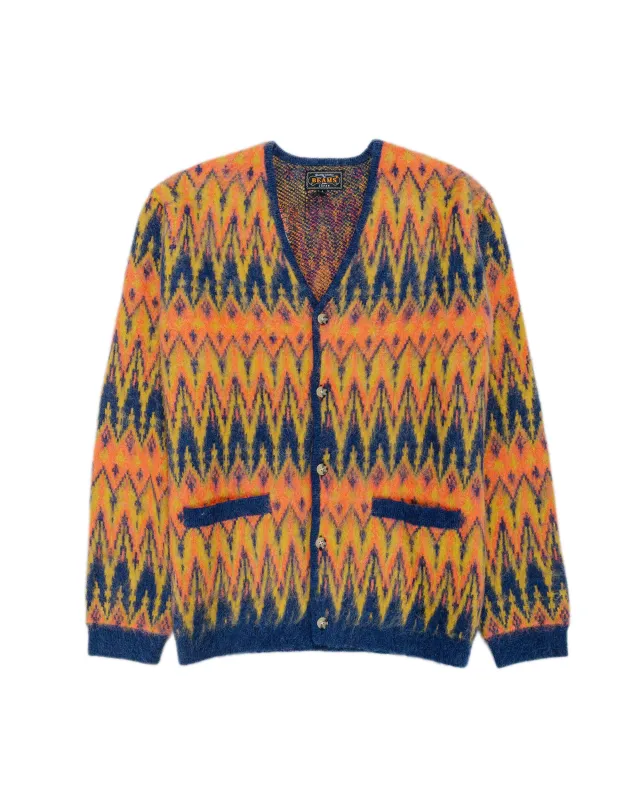 Beams Plus Cardigan Jacquard Chevron Pattern Navy sold by Lost & Found