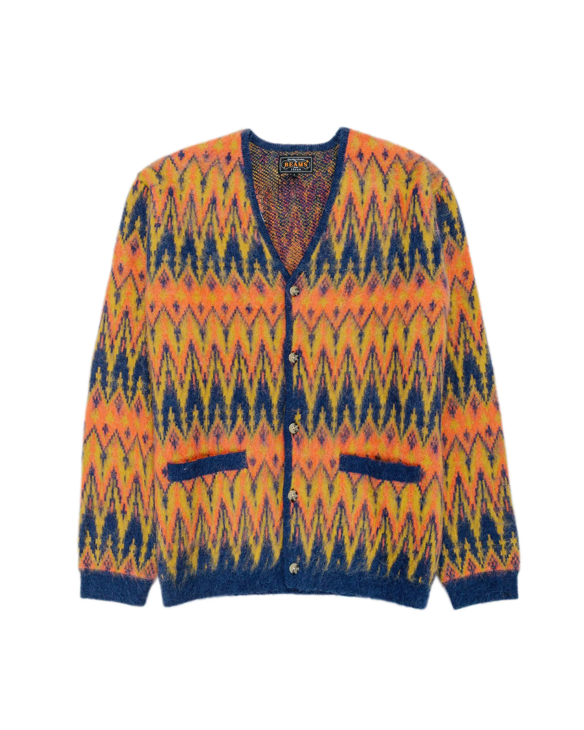 Beams Plus Cardigan Jacquard Chevron Pattern Navy sold by Lost & Found