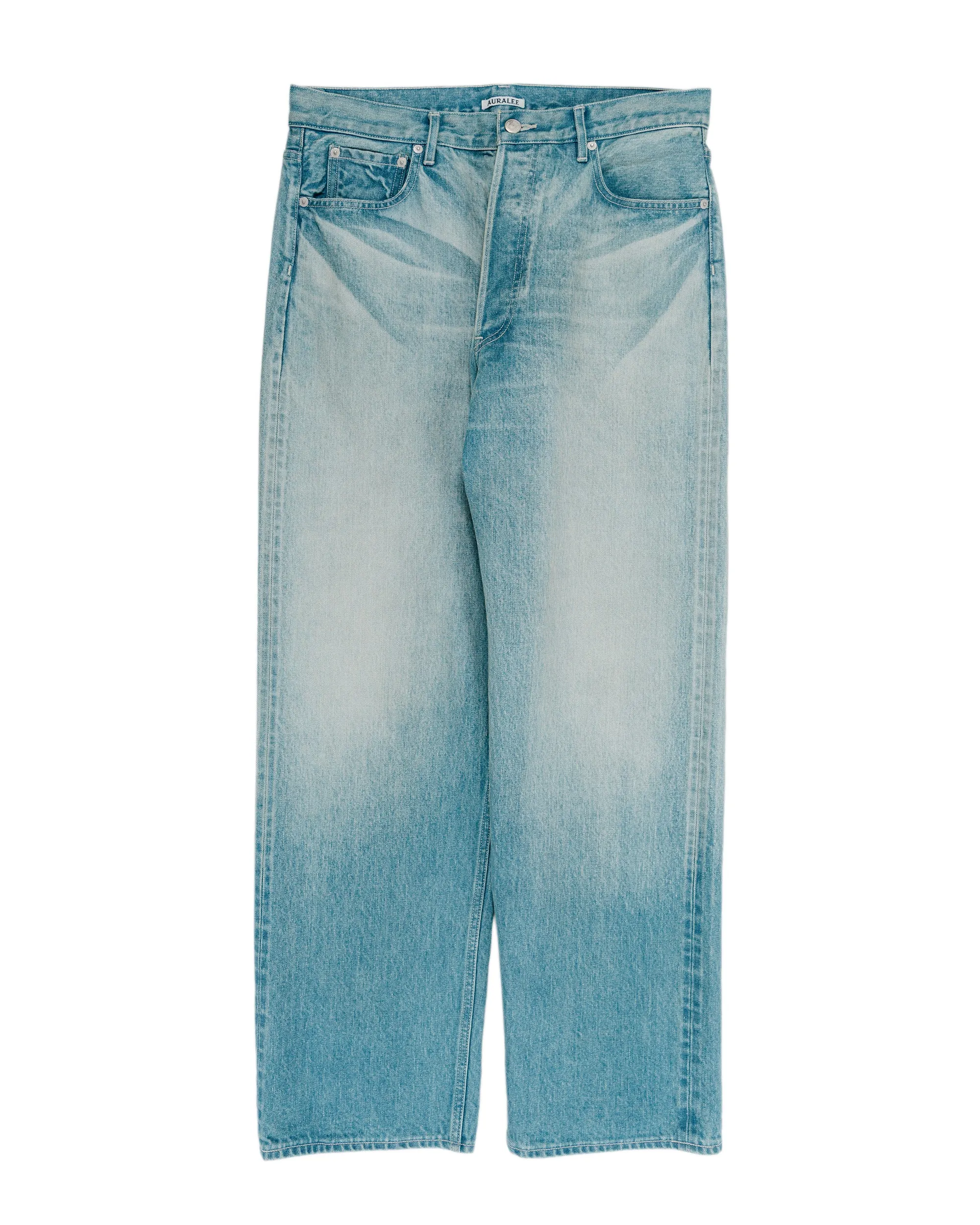 Auralee Selvedge Faded Heavy Denim Wide Pants Faded Indigo sold by Lost & Found