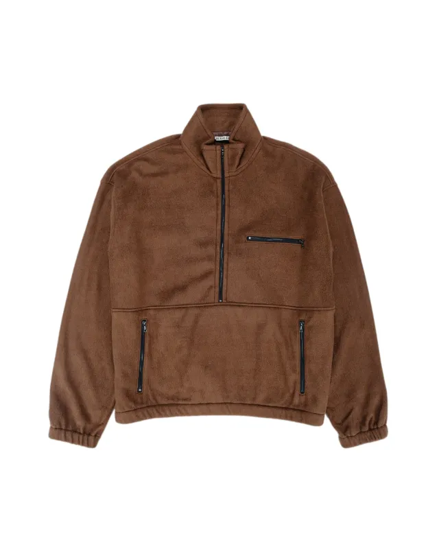 Auralee Pure Silk Comfort Fleece Half Zip P/O Brown sold by Lost & Found