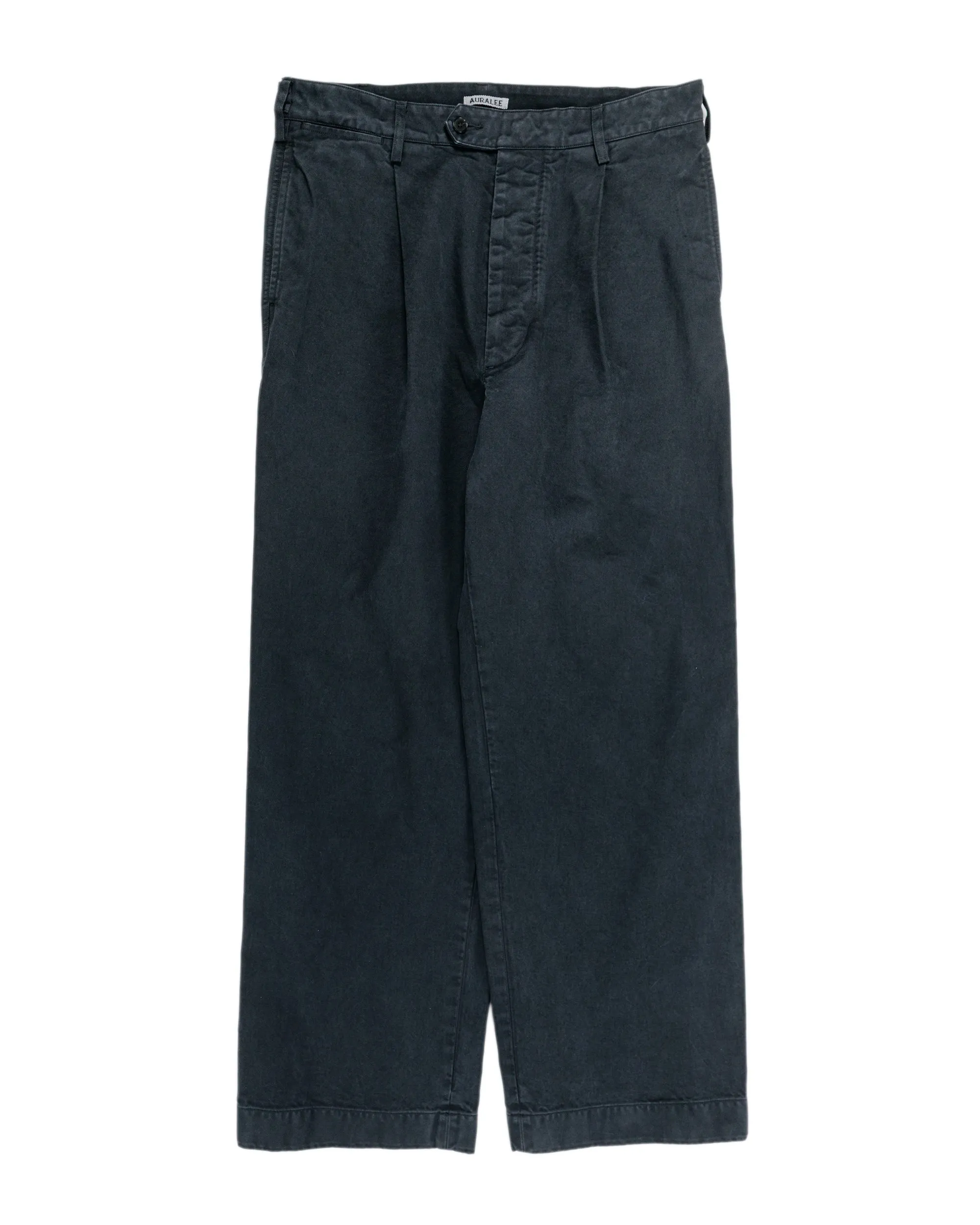 Auralee Garment Dyed Finx Chino One-Tuck Pants Black sold by Lost & Found