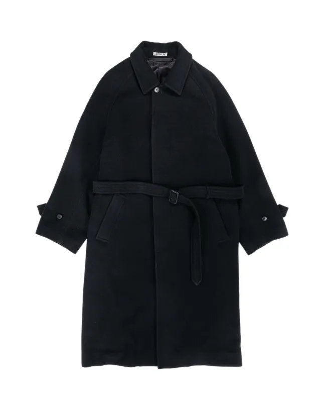 Auralee Super Fine Wool Mosser Soutien Collar Coat Black sold by Lost & Found