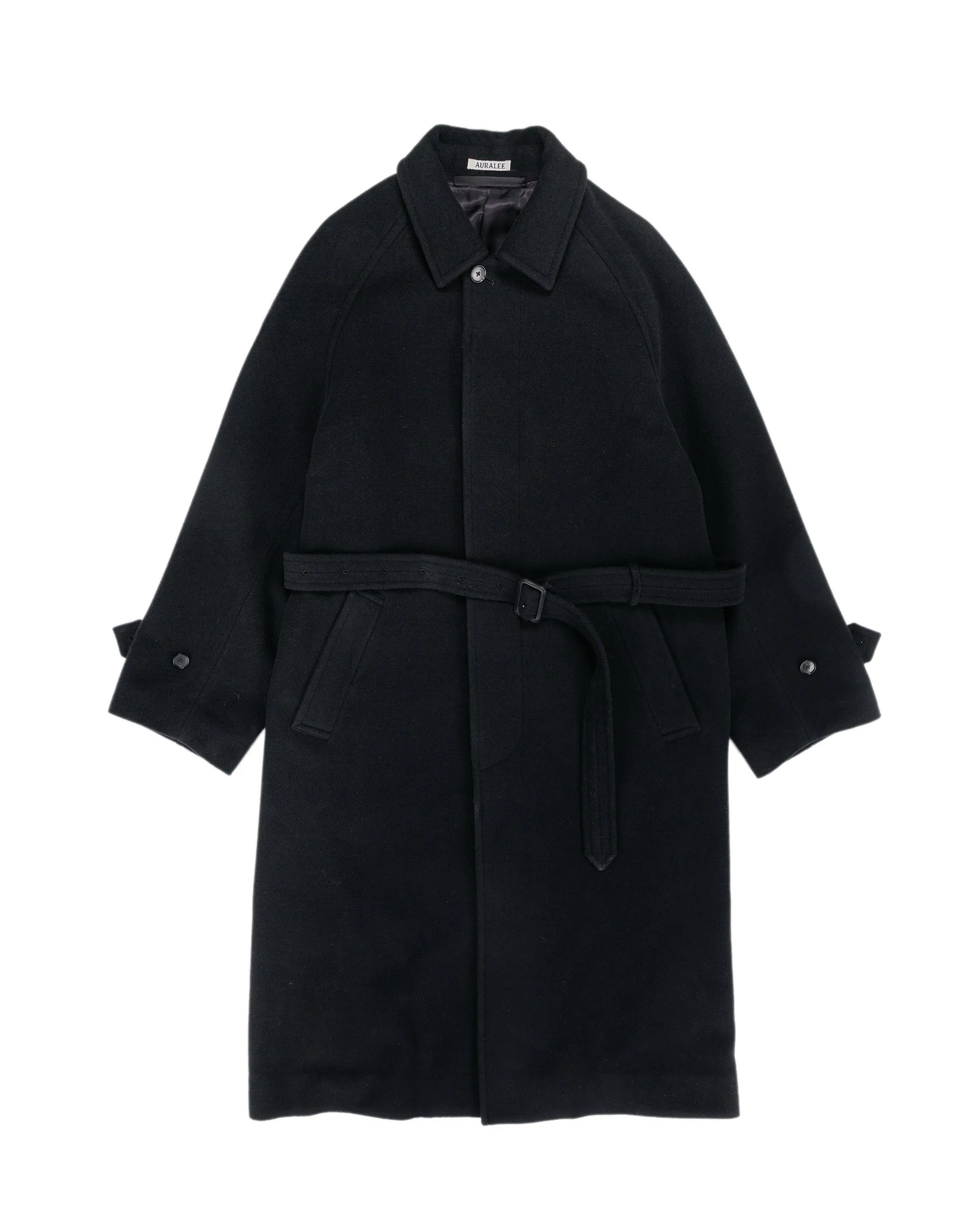 Auralee Super Fine Wool Mosser Soutien Collar Coat Black sold by Lost & Found