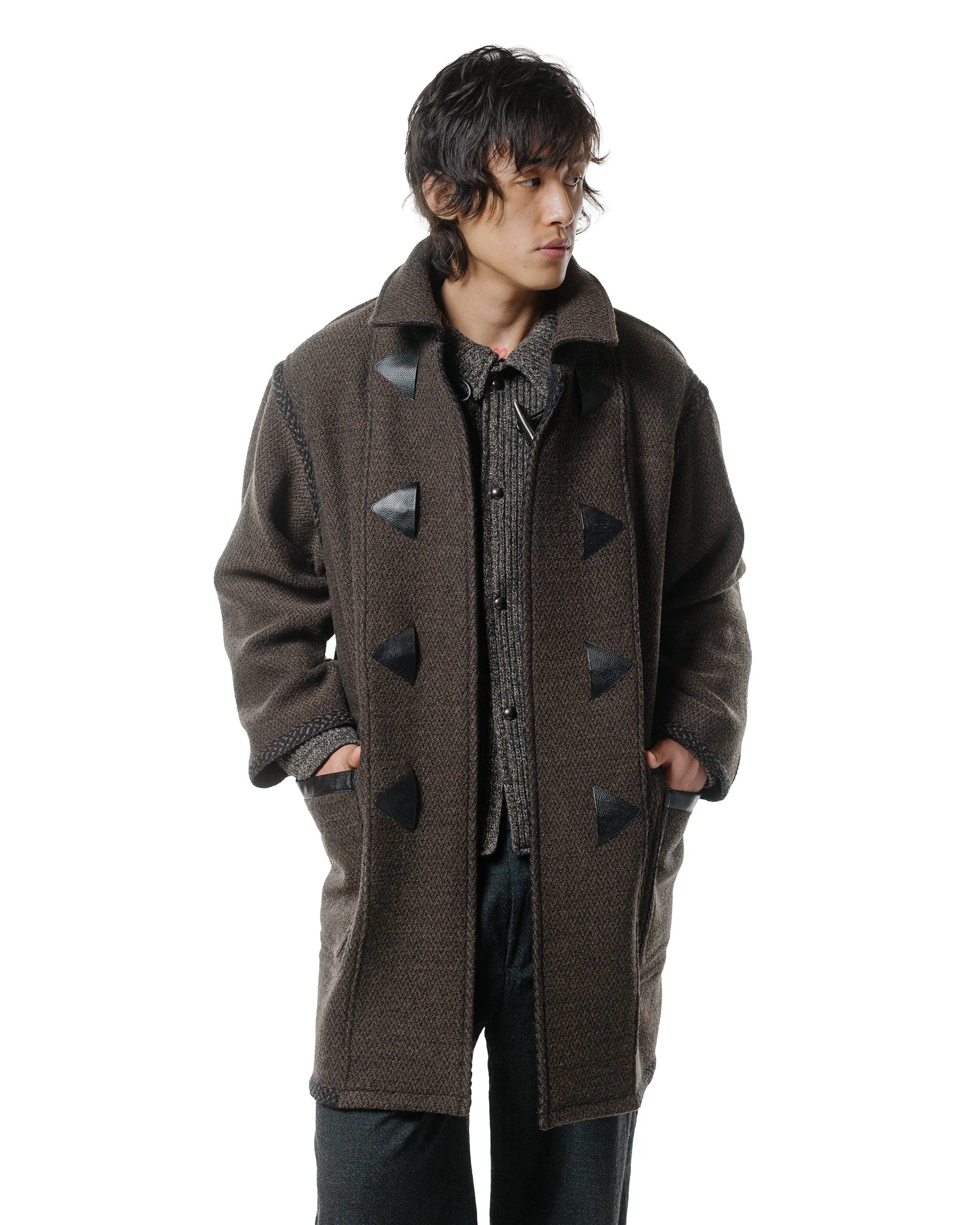 NICENESS H. Pierre Lily-Yarn Herringbone Reversible Duffle Coat Brown/Black sold by Lost & Found product image thumbnail 3