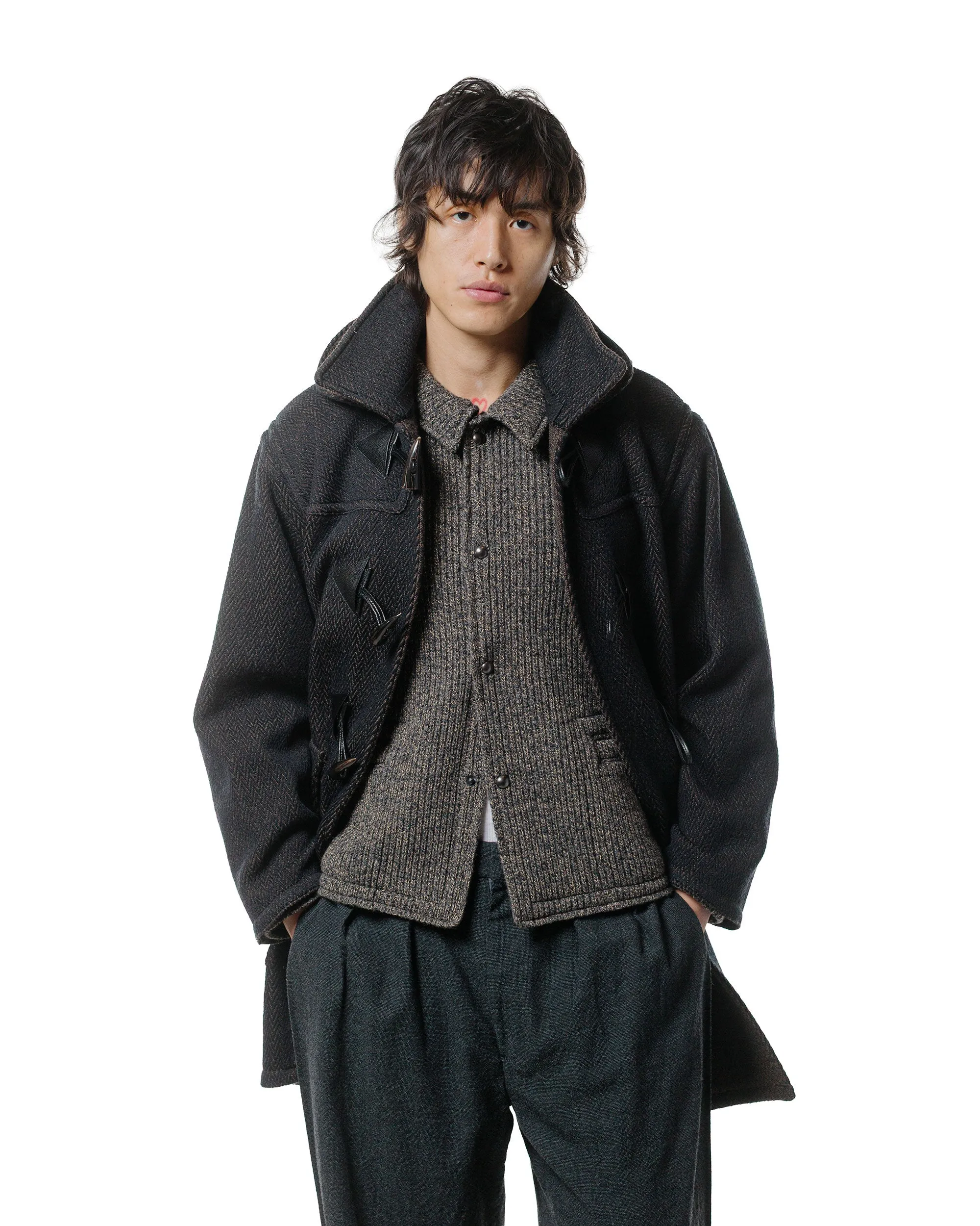 NICENESS H. Pierre Lily-Yarn Herringbone Reversible Duffle Coat Brown/Black sold by Lost & Found product image thumbnail 4