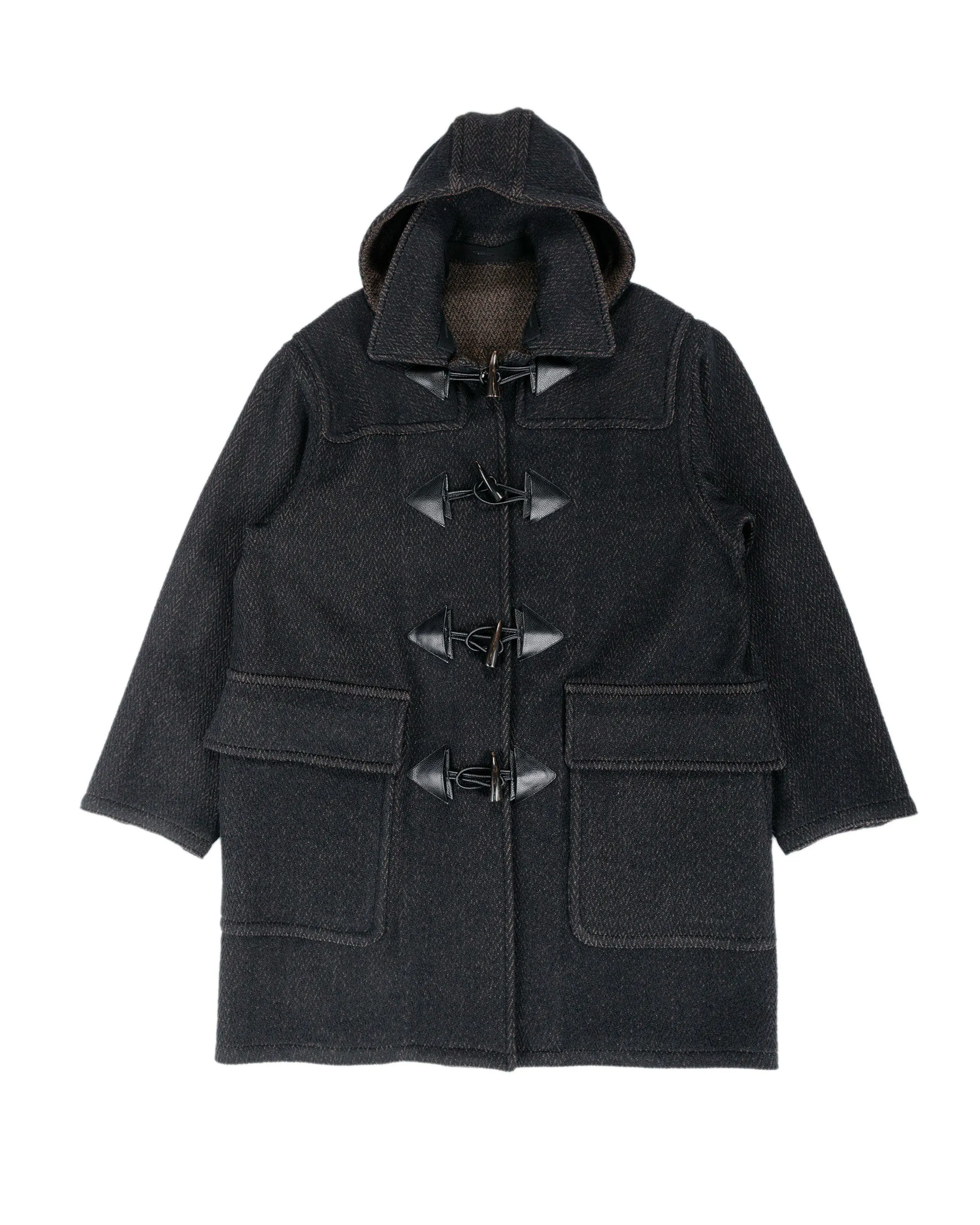 NICENESS H. Pierre Lily-Yarn Herringbone Reversible Duffle Coat Brown/Black sold by Lost & Found