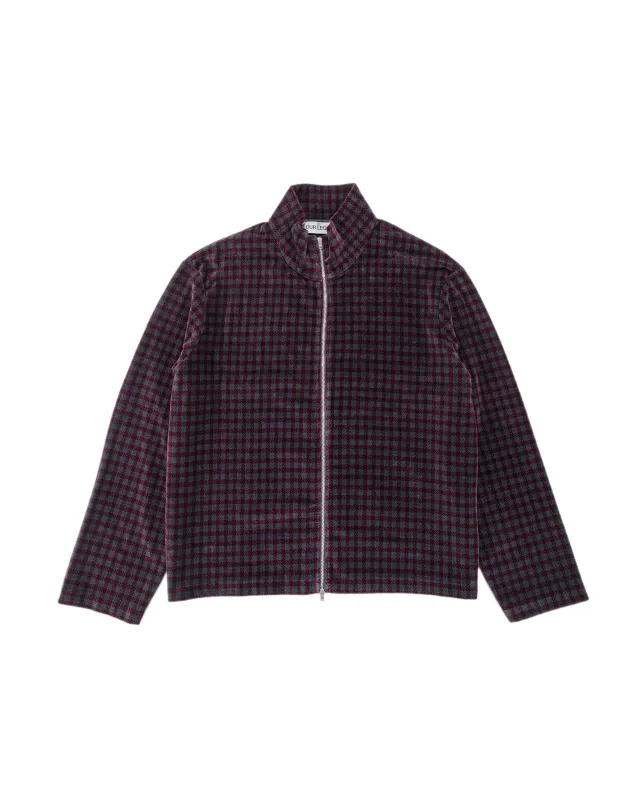 Our Legacy Shrunken Full Zip Merlot Houndini Check Velour sold by Lost & Found
