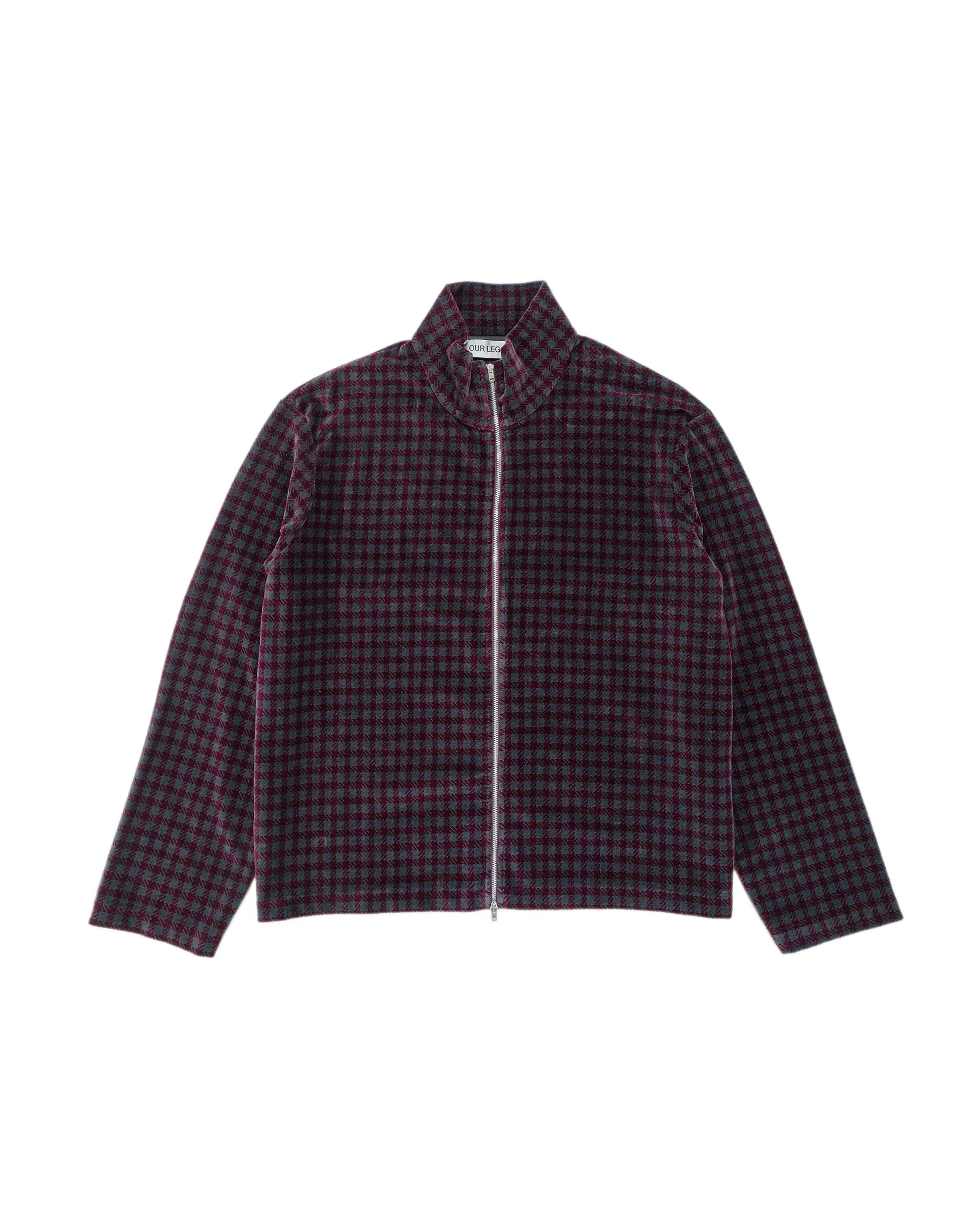 Our Legacy Shrunken Full Zip Merlot Houndini Check Velour sold by Lost & Found