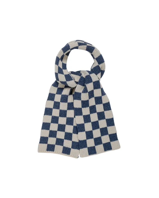 Found Feather Lost & Found Checker Scarf Italian Donegal Wool Navy sold by Lost & Found