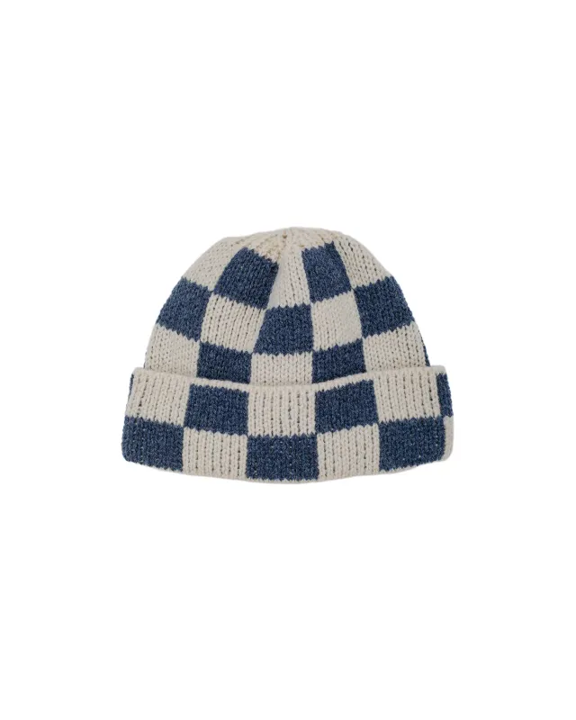 Found Feather Lost & Found Checker Beanie Italian Donegal Wool Navy sold by Lost & Found