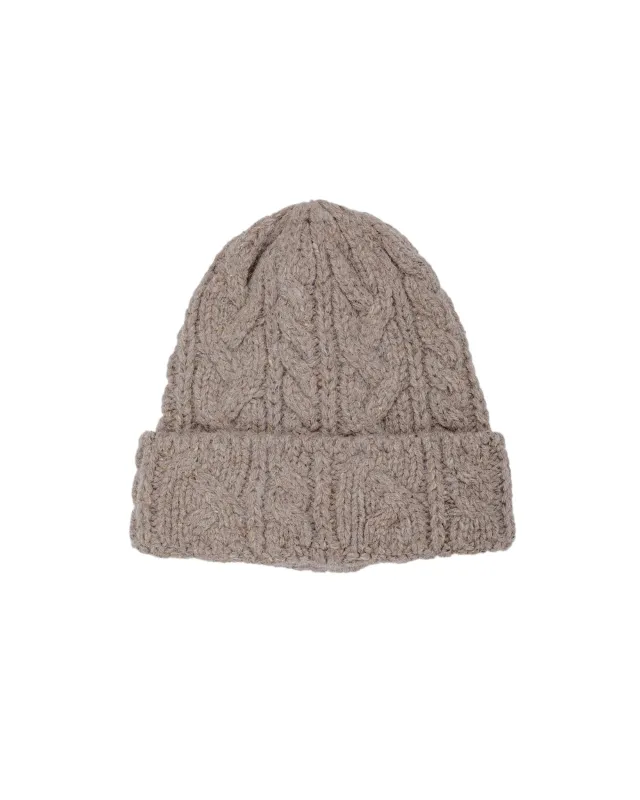 Found Feather Chunky Cable Knit Beanie Italian Donegal Wool Beige sold by Lost & Found