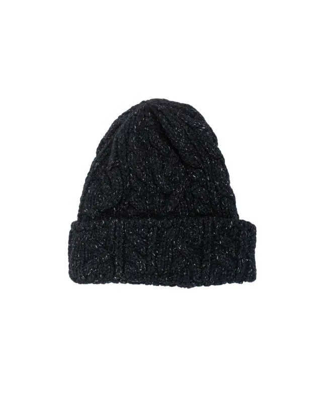 Found Feather Chunky Cable Knit Beanie Italian Donegal Wool Black sold by Lost & Found