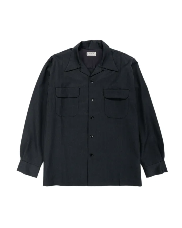 The Real McCoy's MS25110 Open-Collar Wool Shirt Charcoal sold by Lost & Found
