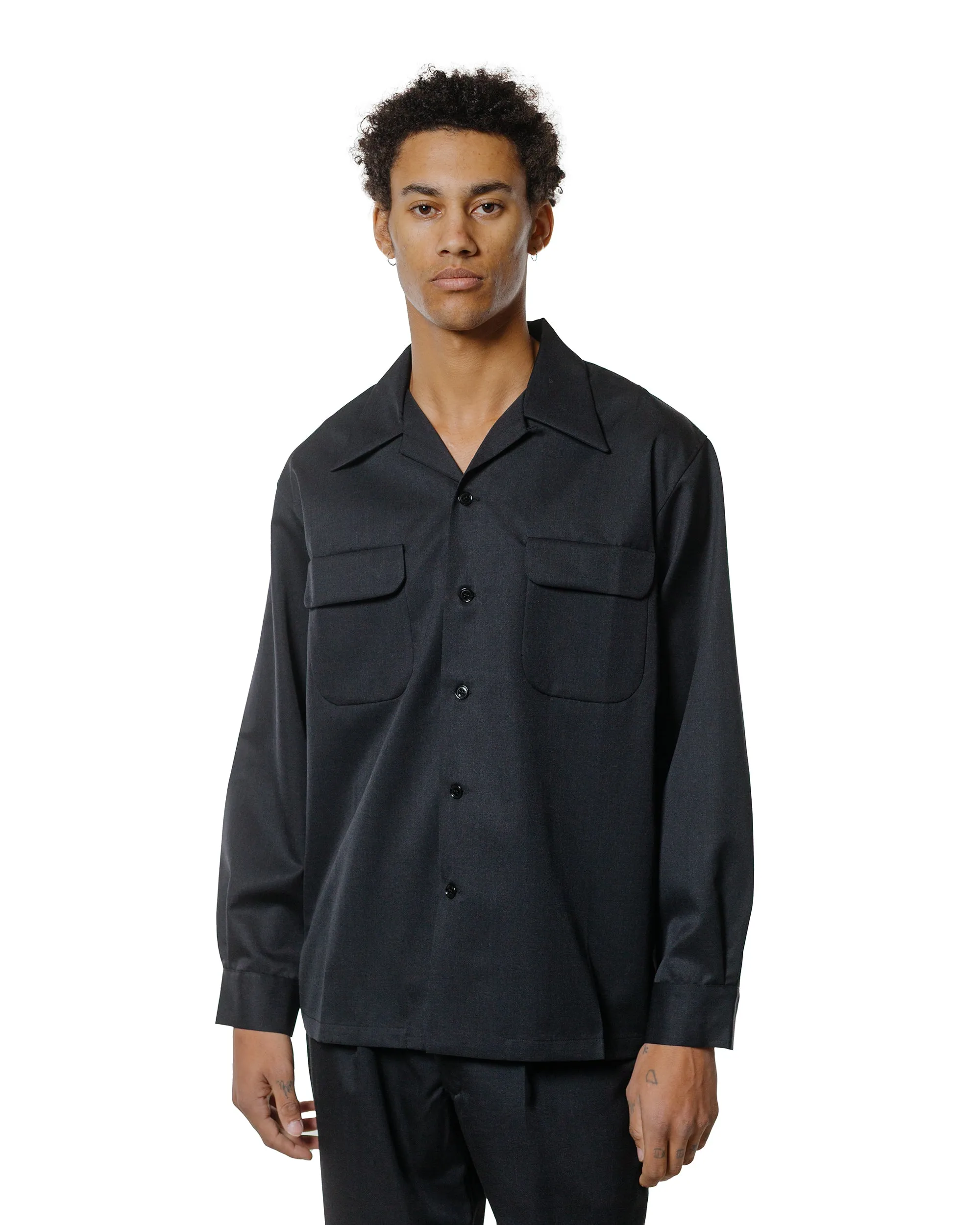 The Real McCoy's MS25110 Open-Collar Wool Shirt Charcoal sold by Lost & Found product image thumbnail 2
