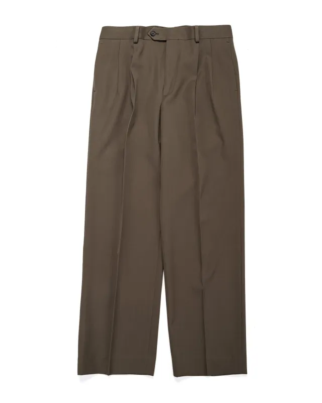 Auralee Light Wool Max Gabardine Two-Tuck Slacks Dark Olive Brown sold by Lost & Found