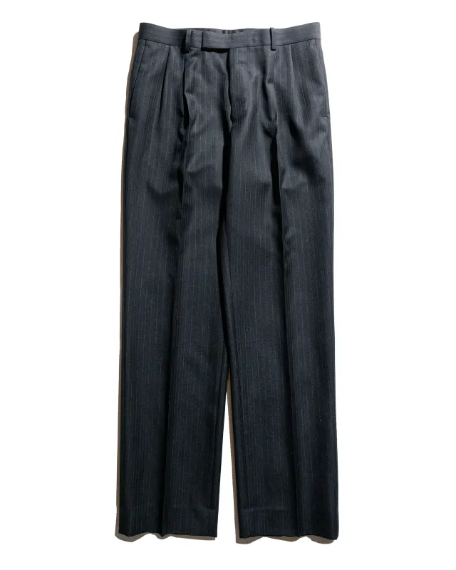 Auralee Bluefaced Wool Two-Tuck Slacks Charcoal Navy Stripe sold by Lost & Found