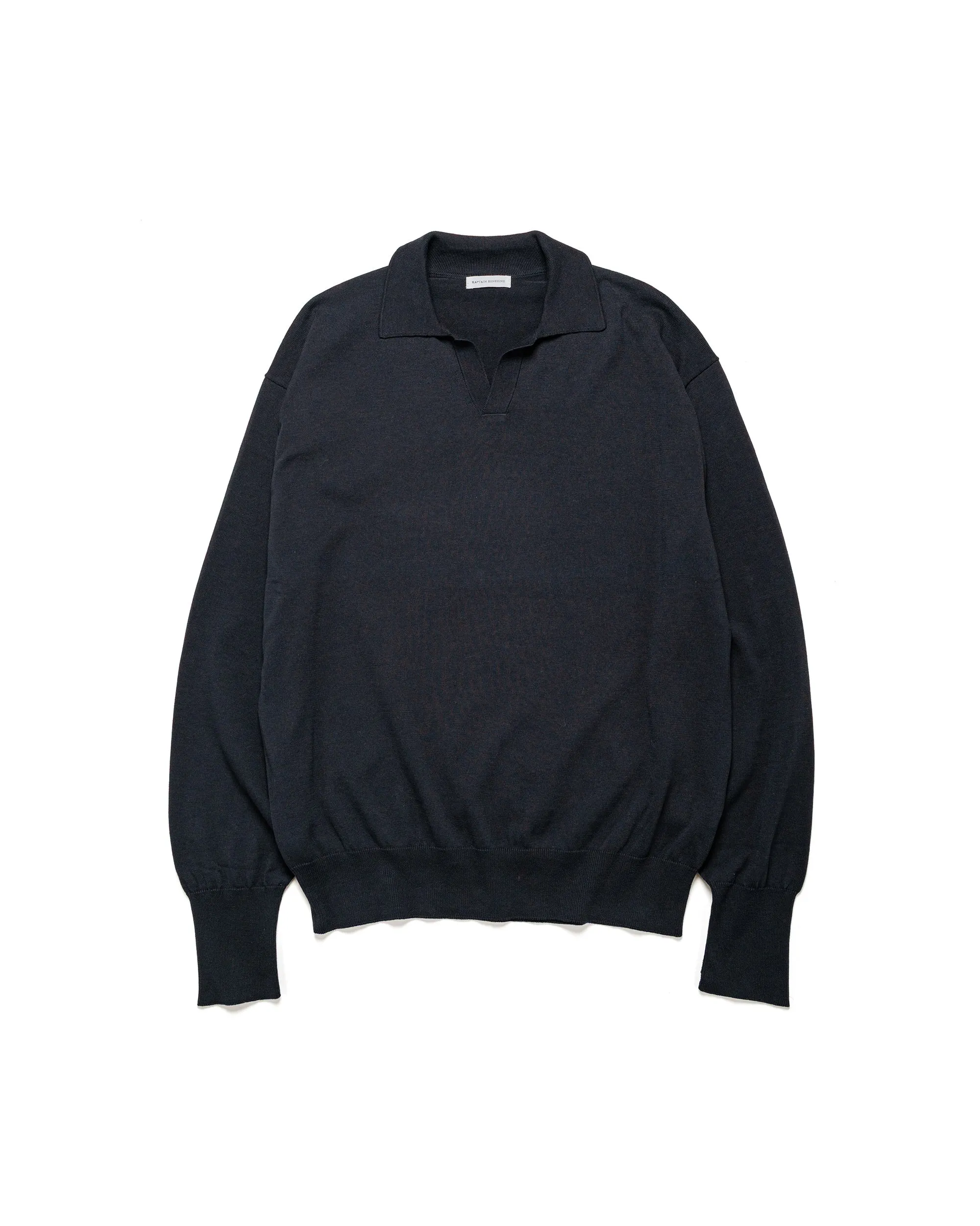 KAPTAIN SUNSHINE Cotton Knit Skipper Shirt Dark Navy sold by Lost & Found
