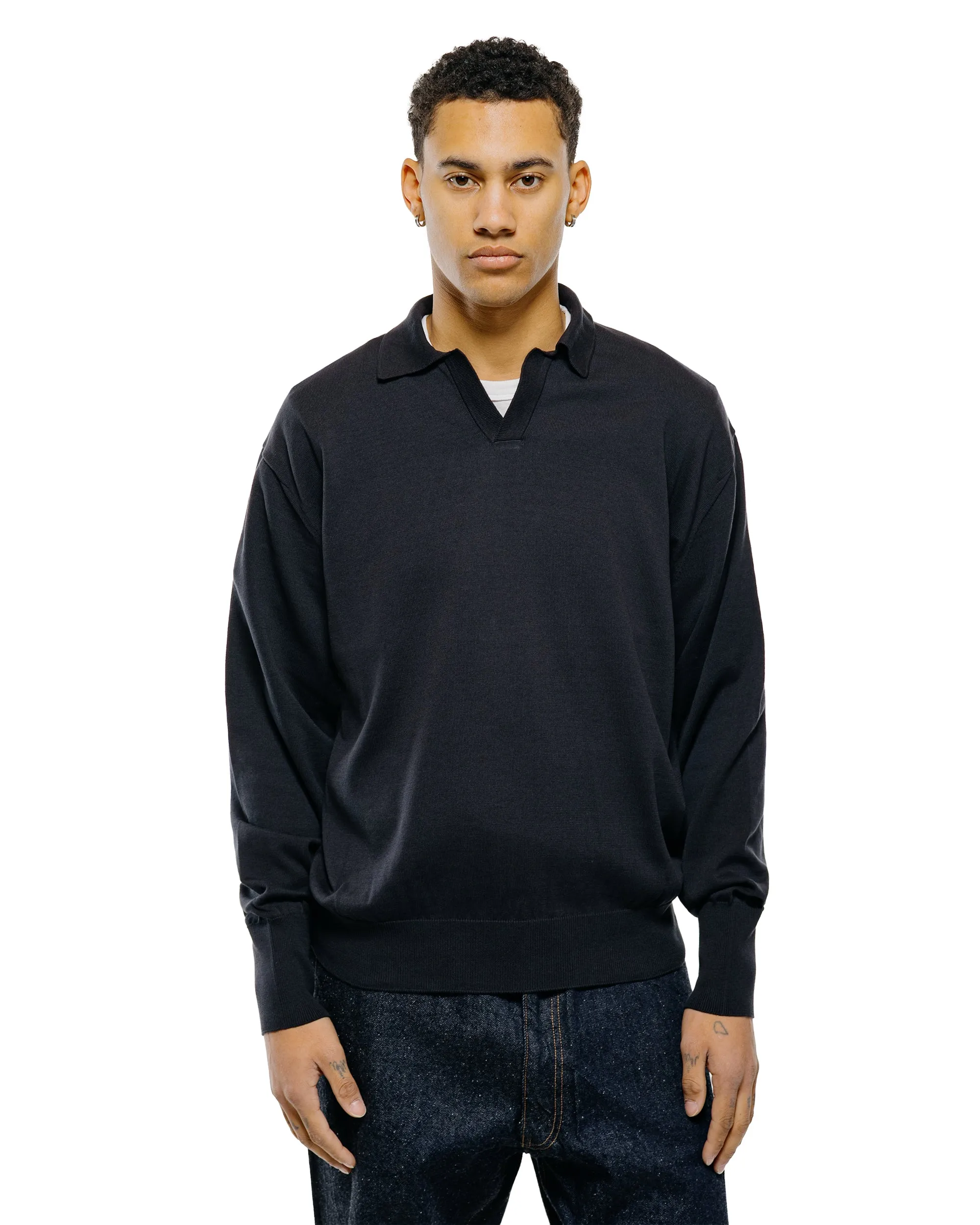 KAPTAIN SUNSHINE Cotton Knit Skipper Shirt Dark Navy sold by Lost & Found product image thumbnail 2