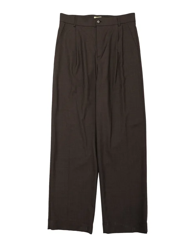 De Bonne Facture Grandad Trouser Super 130's Cold Wool Bark Brown made by Lost & Found