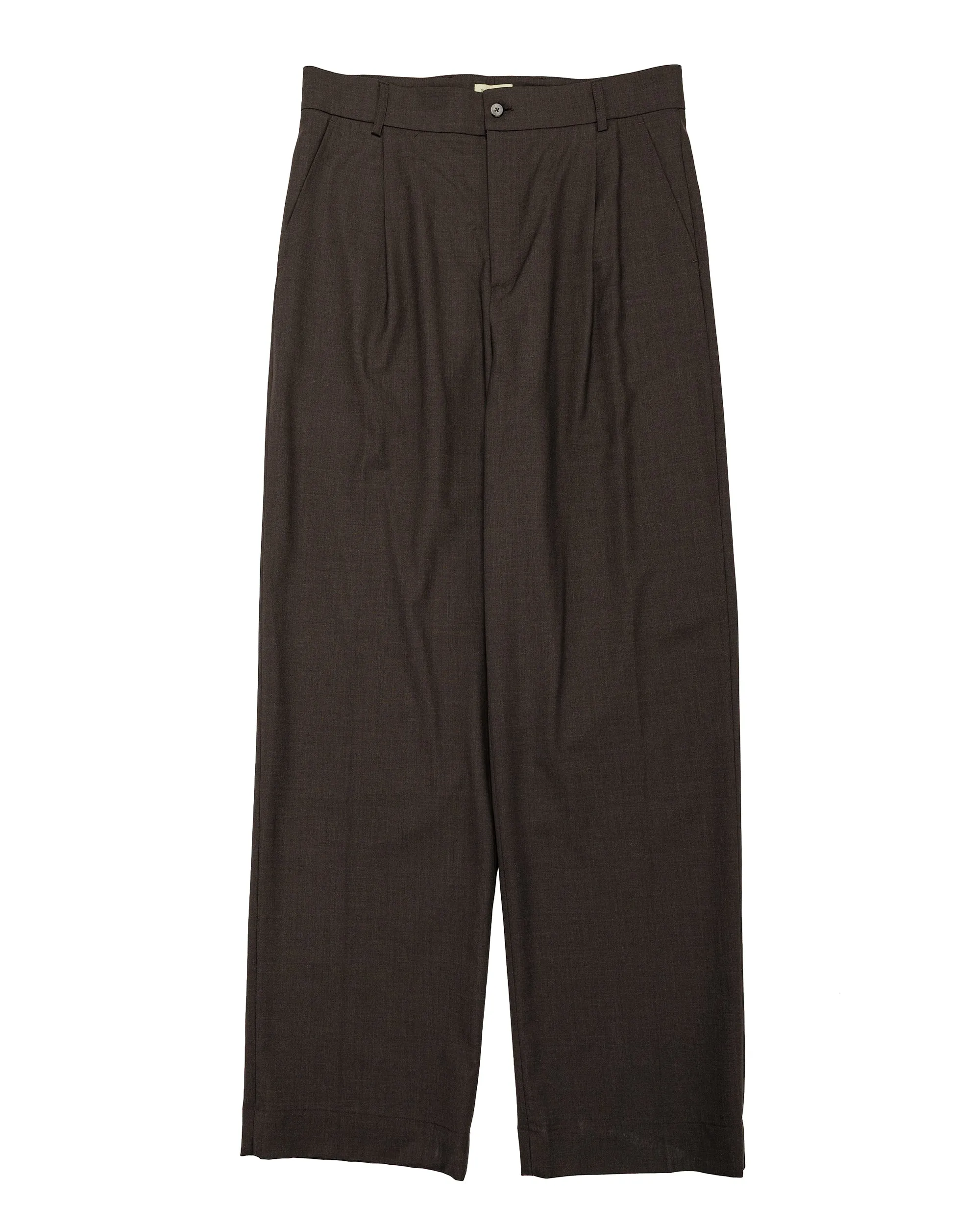 De Bonne Facture Grandad Trouser Super 130's Cold Wool Bark Brown sold by Lost & Found