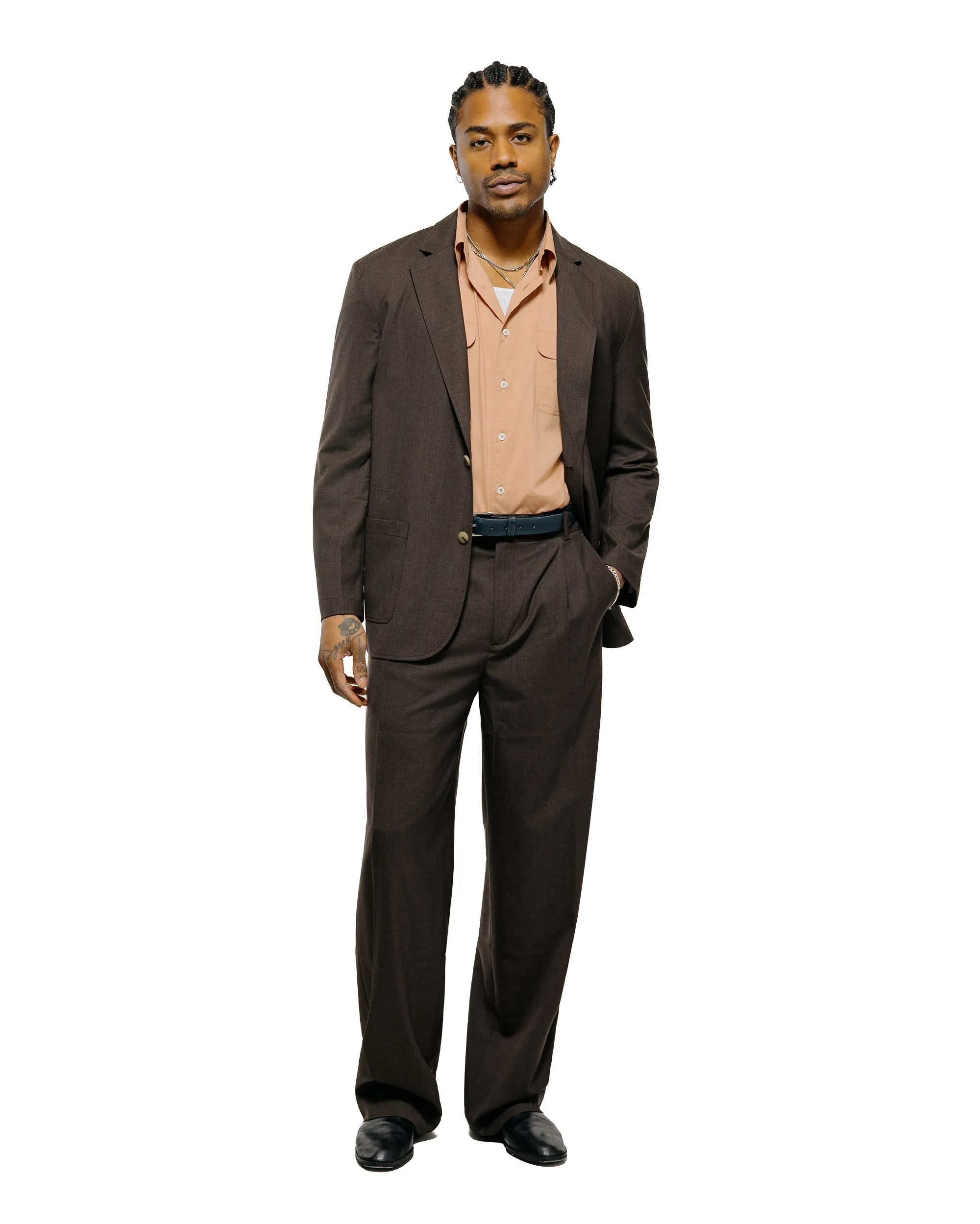 De Bonne Facture Grandad Trouser Super 130's Cold Wool Bark Brown sold by Lost & Found product image thumbnail 5