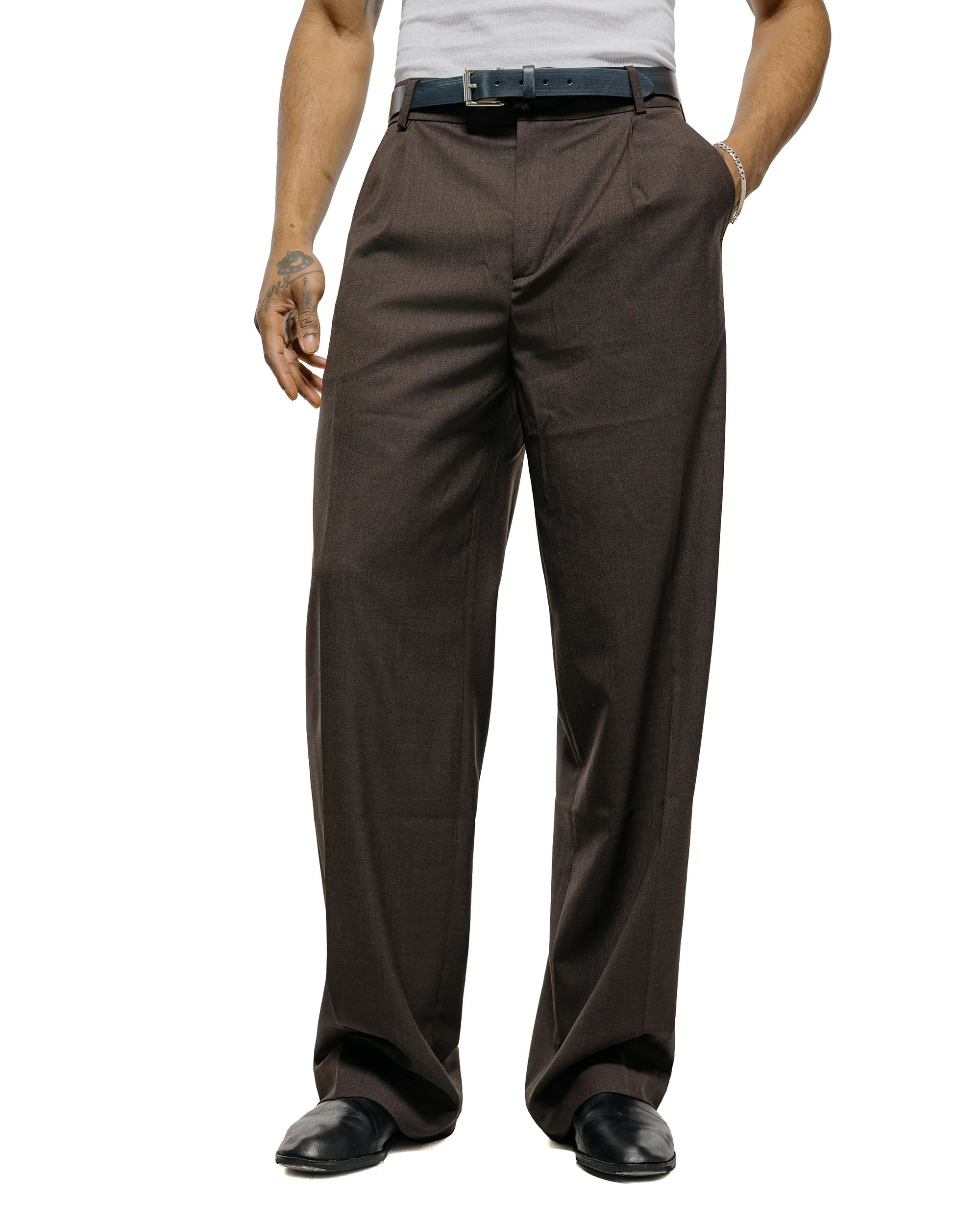 De Bonne Facture Grandad Trouser Super 130's Cold Wool Bark Brown sold by Lost & Found product image thumbnail 2