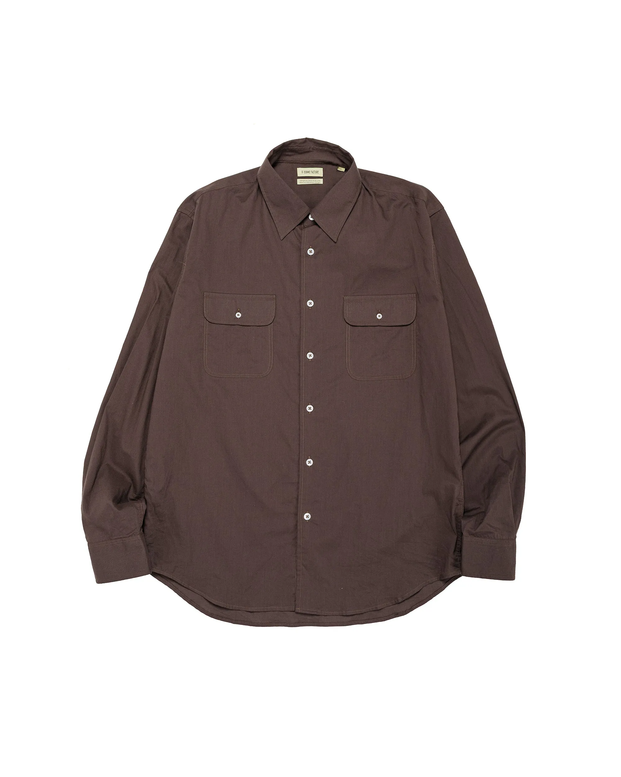 De Bonne Facture Artist Shirt Washed Cotton Voile Dark Brown sold by Lost & Found