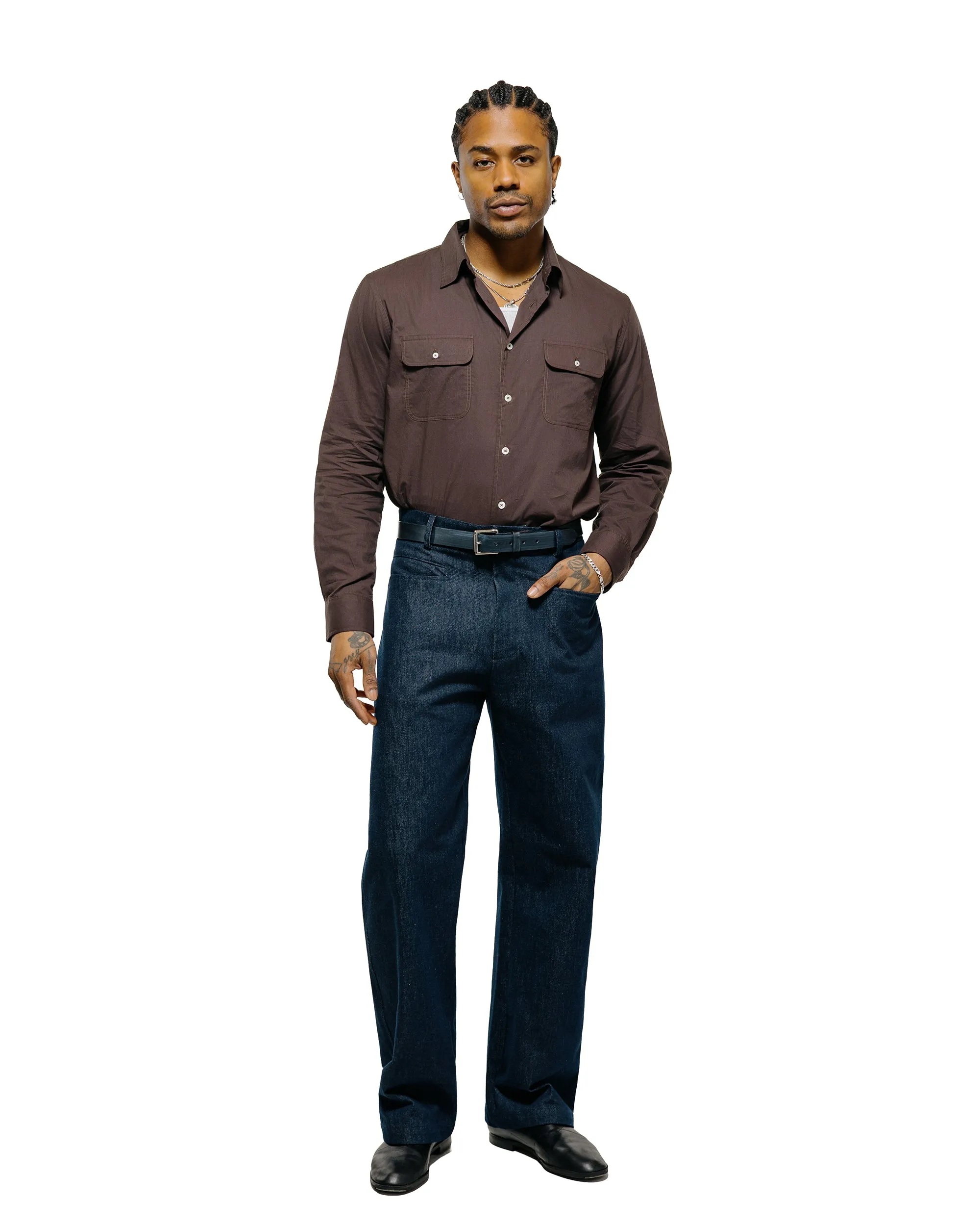 De Bonne Facture Artist Shirt Washed Cotton Voile Dark Brown sold by Lost & Found product image thumbnail 4