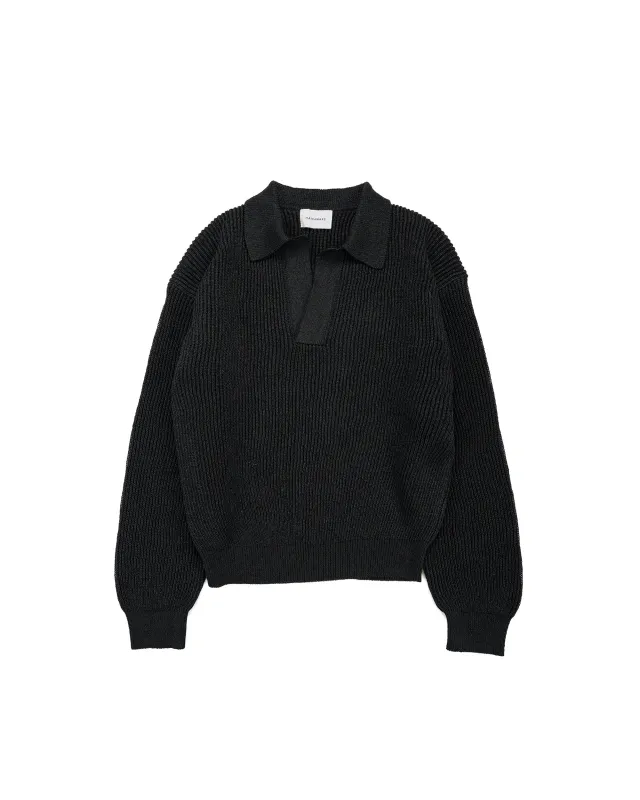 MARKAWARE Organic Cotton Japanese Paper Silk Yarn Skipper Rib Jumper Black made by MARKAWARE