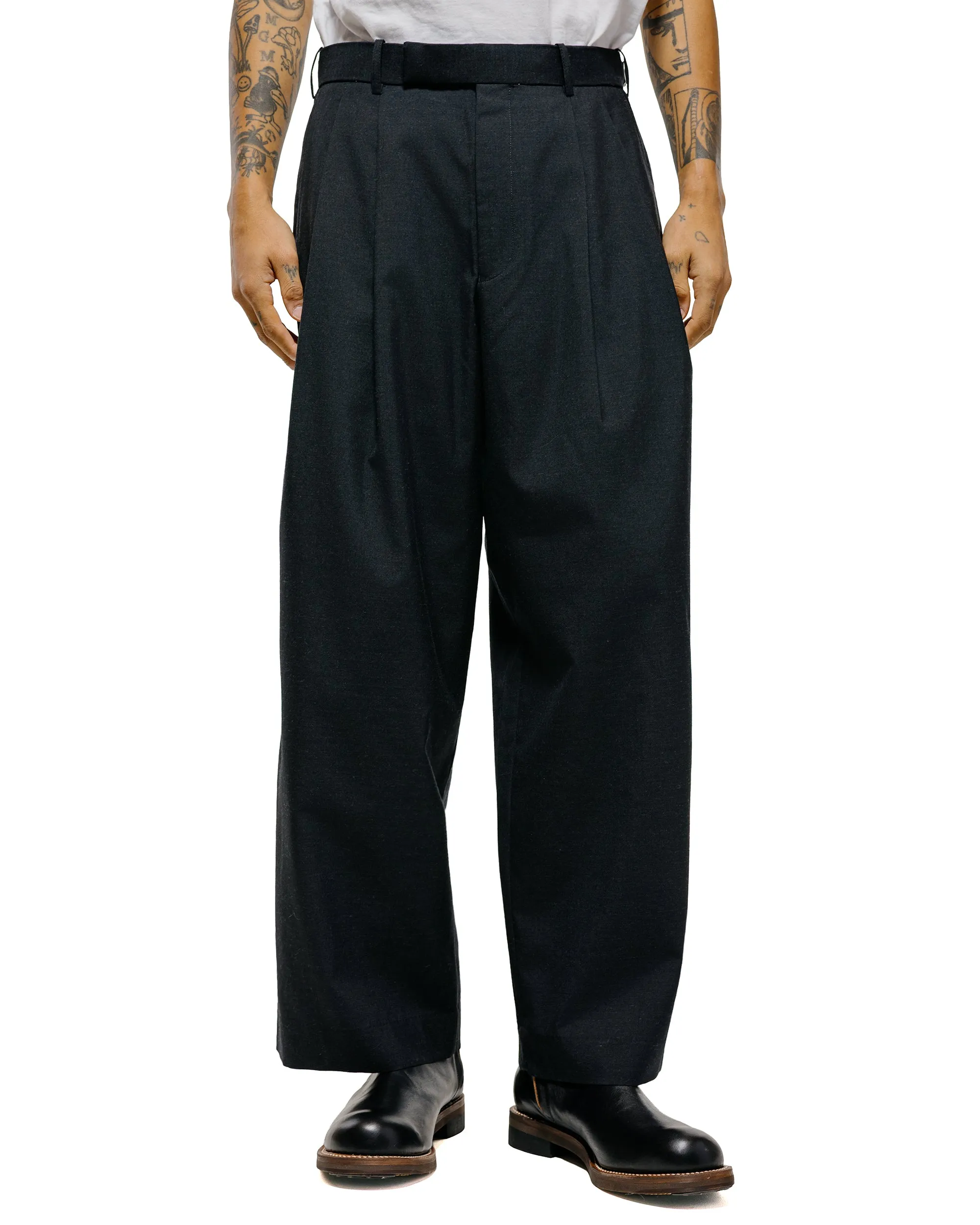 marka Two Tuck Baggy Trousers 2/72 Wool Tropical Washer Chambray Black sold by Lost & Found product image thumbnail 2
