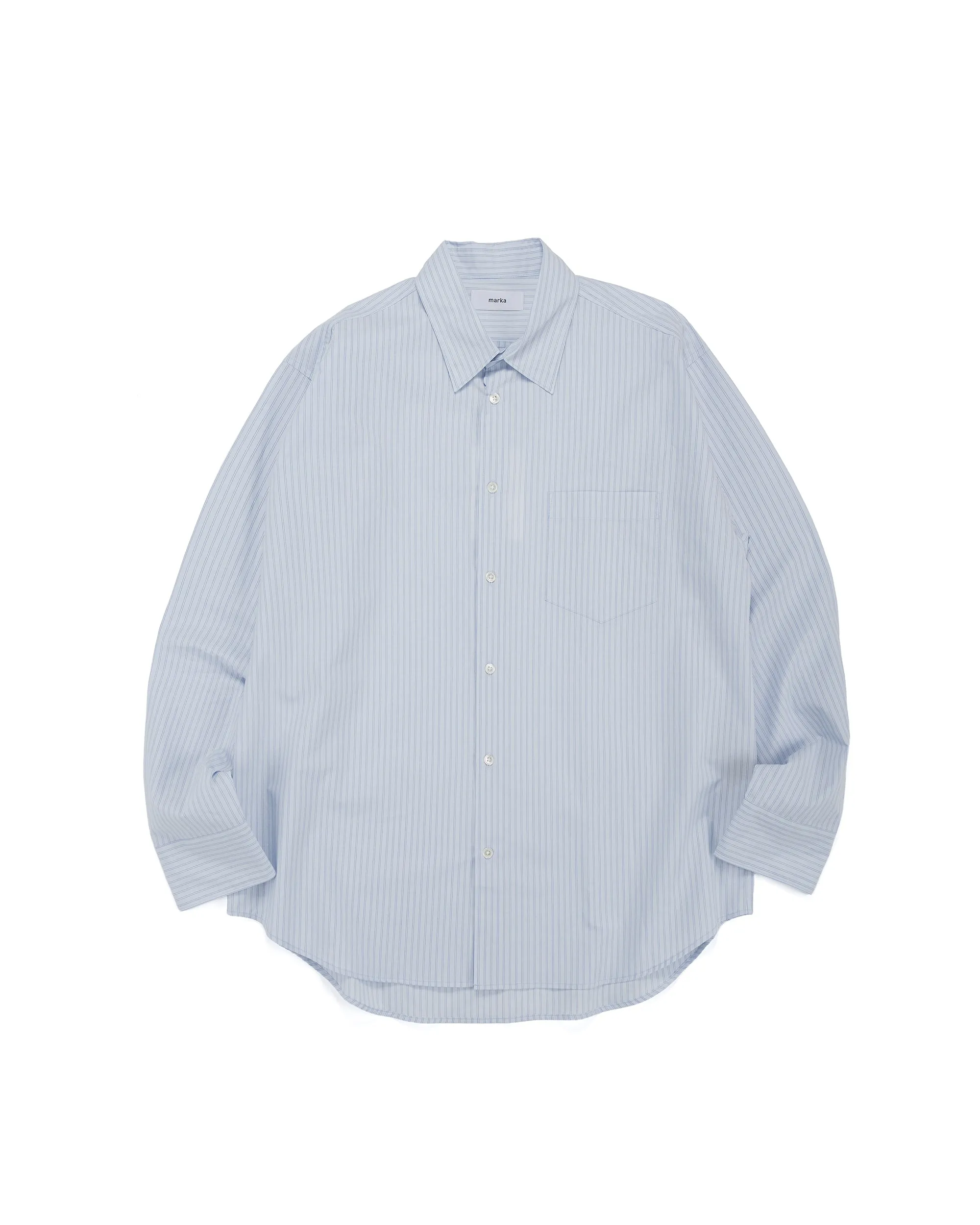 marka Regular Collar Shirt Organic Cotton Stripe Saxe Stripe sold by Lost & Found