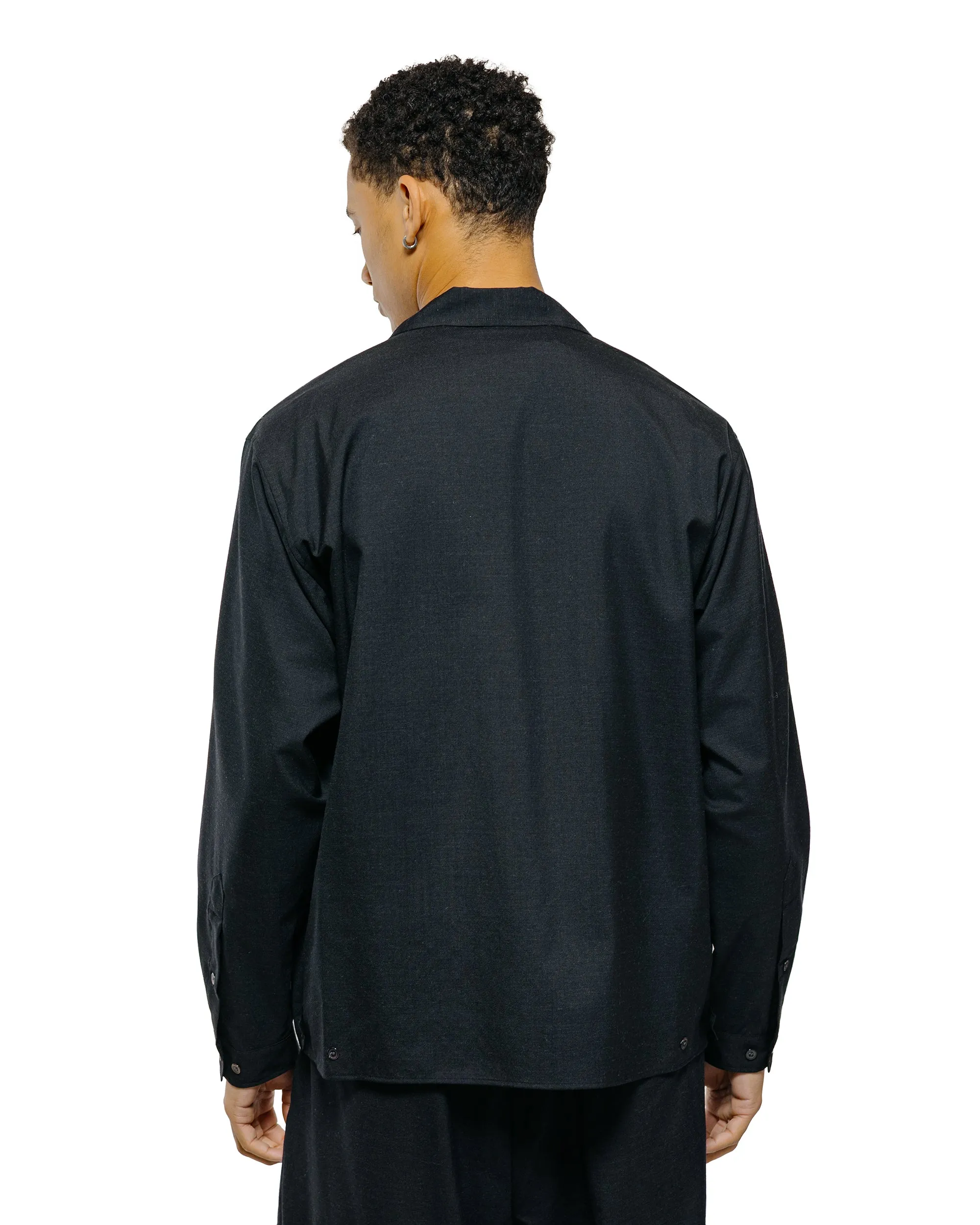 marka Double Pocket Open Collar Shirt 2/72 Wool Tropical Washer Chambray Black sold by Lost & Found product image thumbnail 3