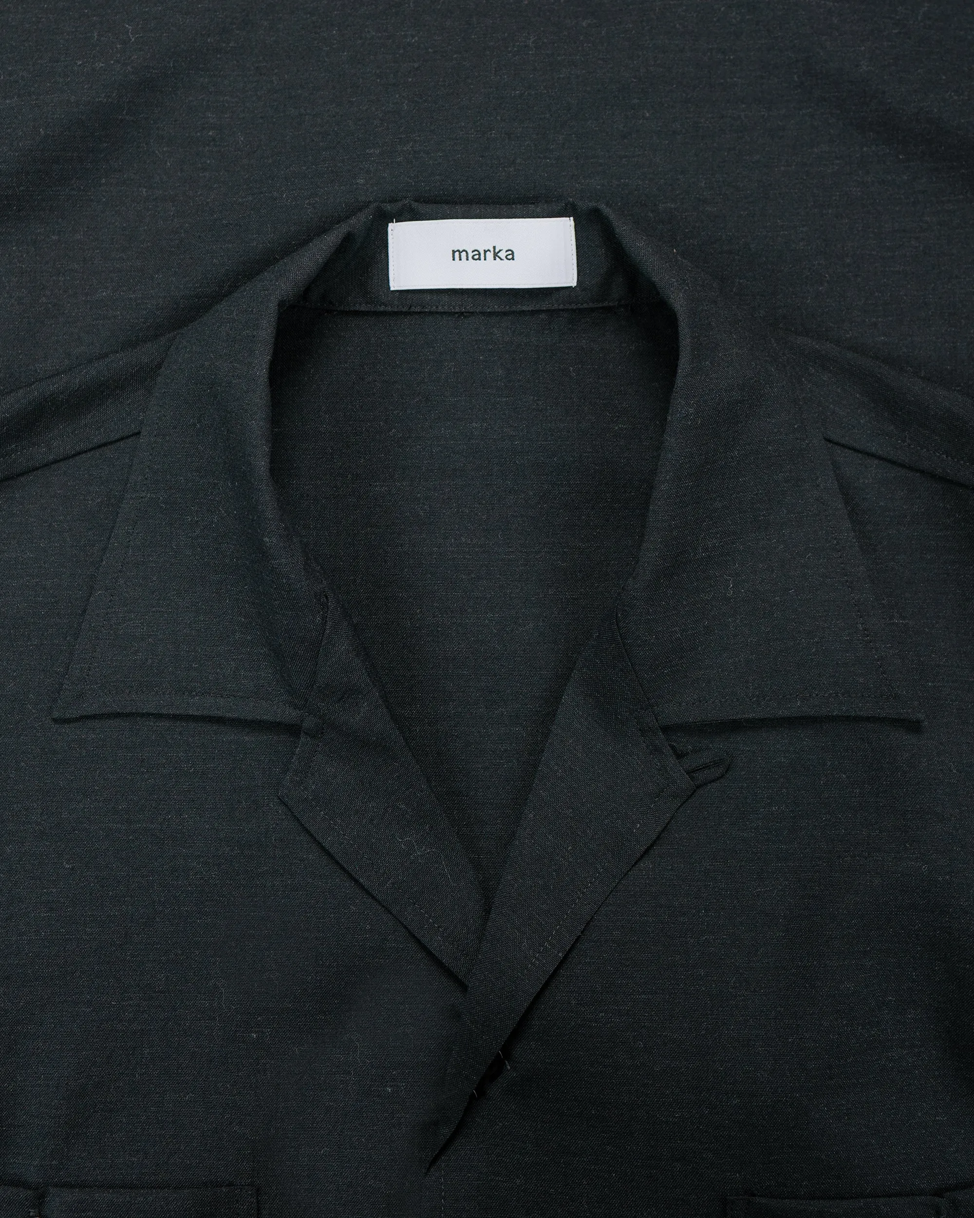 marka Double Pocket Open Collar Shirt 2/72 Wool Tropical Washer Chambray Black sold by Lost & Found product image thumbnail 5