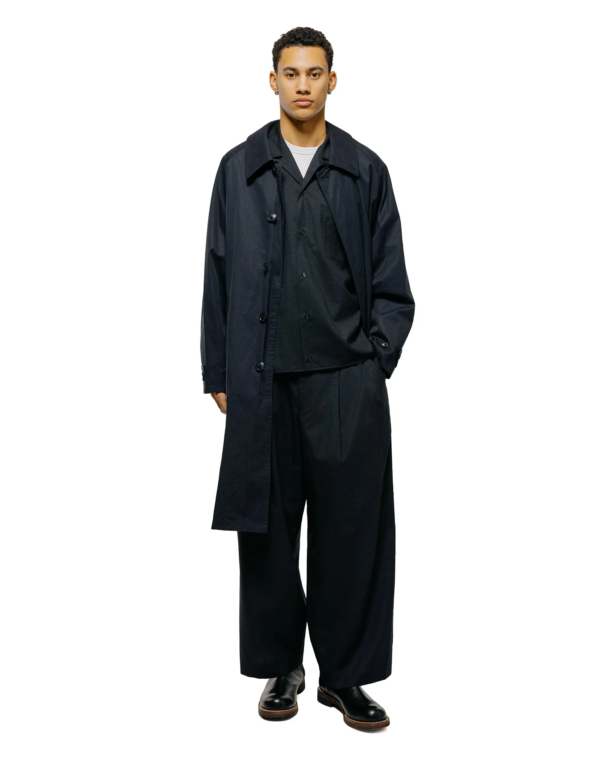 marka Double Pocket Open Collar Shirt 2/72 Wool Tropical Washer Chambray Black sold by Lost & Found product image thumbnail 4