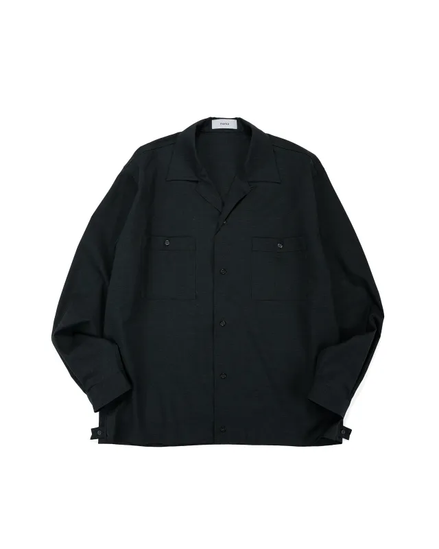 marka Double Pocket Open Collar Shirt 2/72 Wool Tropical Washer Chambray Black made by MARKAWARE