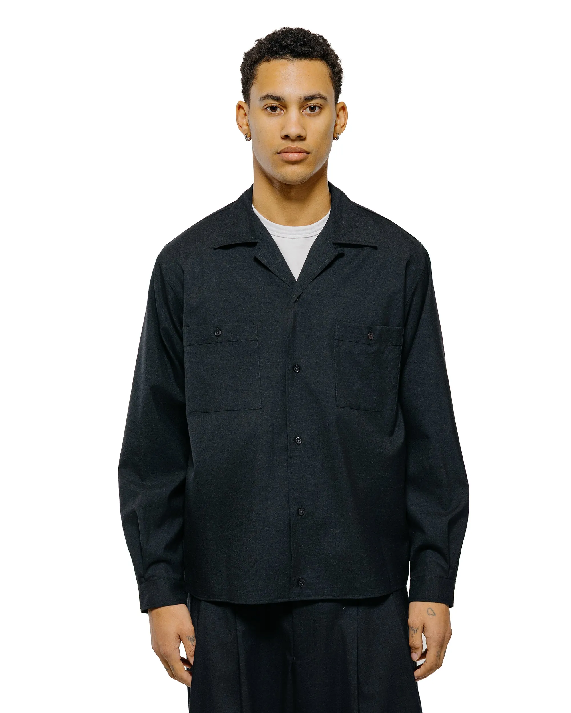 marka Double Pocket Open Collar Shirt 2/72 Wool Tropical Washer Chambray Black sold by Lost & Found product image thumbnail 2