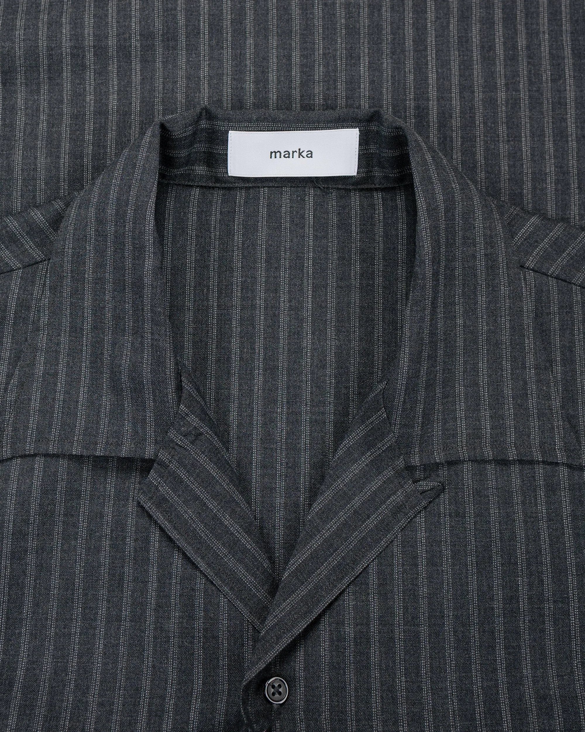 marka Double Pocket Open Collar Shirt 2/72 Wool Tropical Washer Gray Stripe sold by Lost & Found product image thumbnail 5