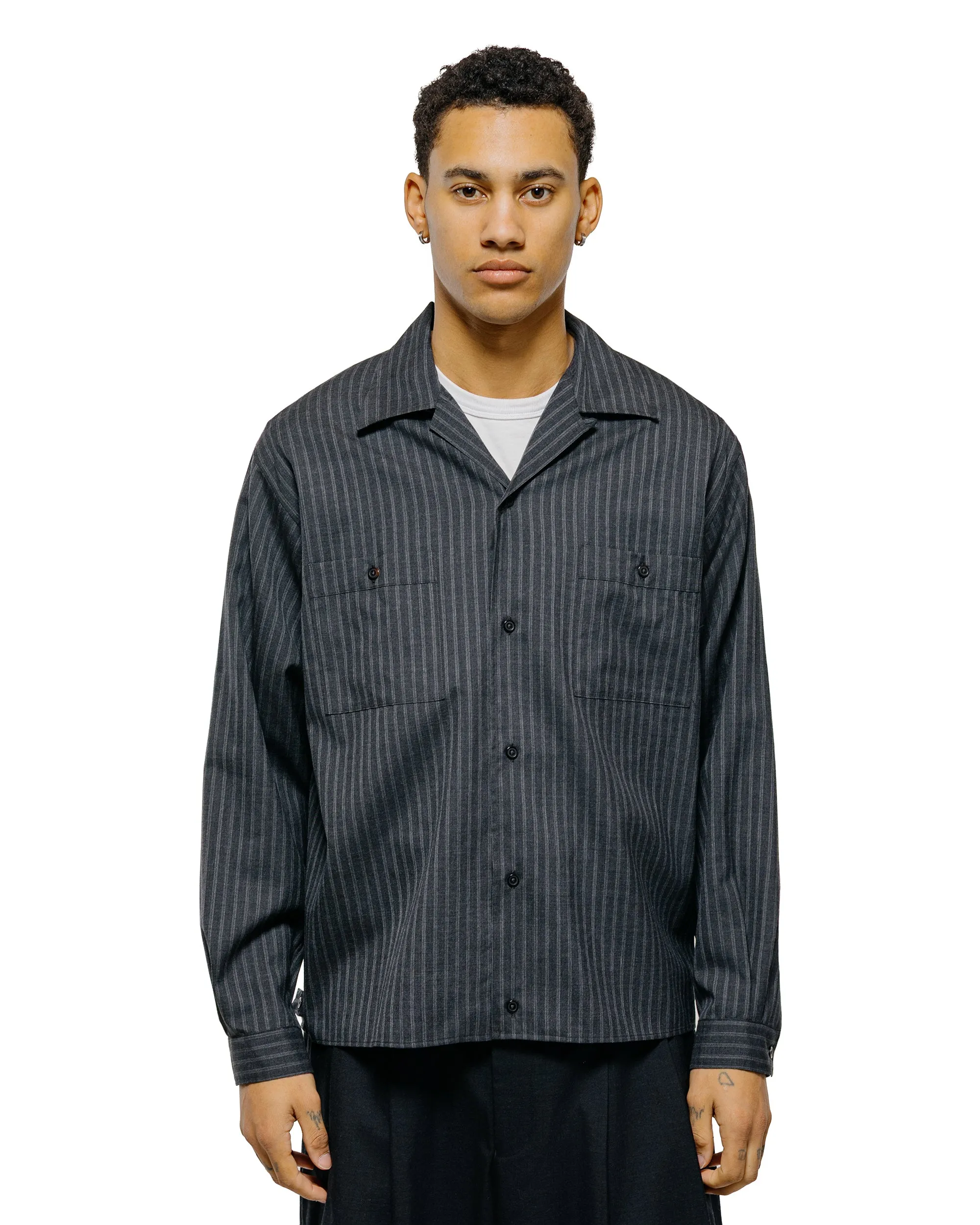 marka Double Pocket Open Collar Shirt 2/72 Wool Tropical Washer Gray Stripe sold by Lost & Found product image thumbnail 2