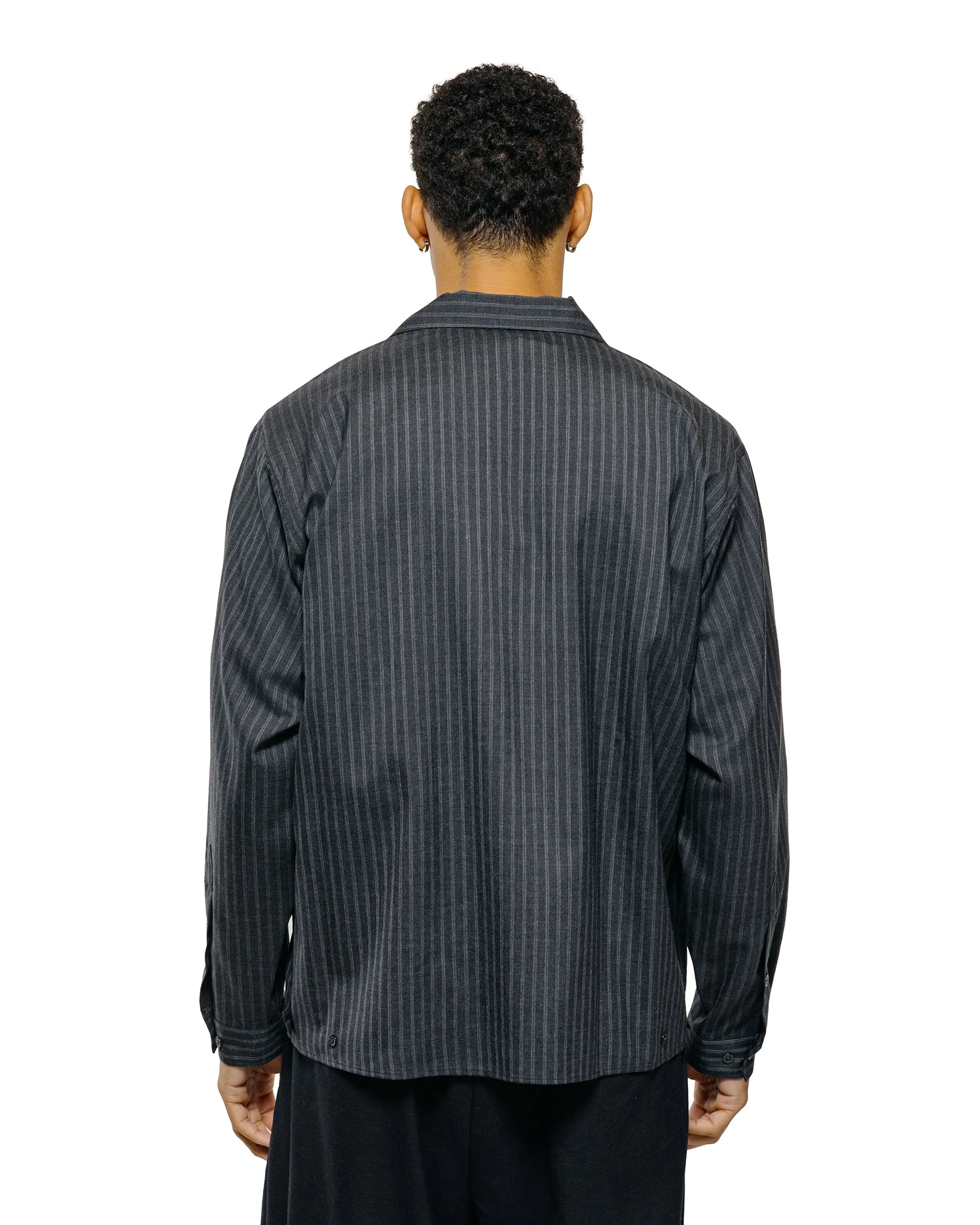 marka Double Pocket Open Collar Shirt 2/72 Wool Tropical Washer Gray Stripe sold by Lost & Found product image thumbnail 3
