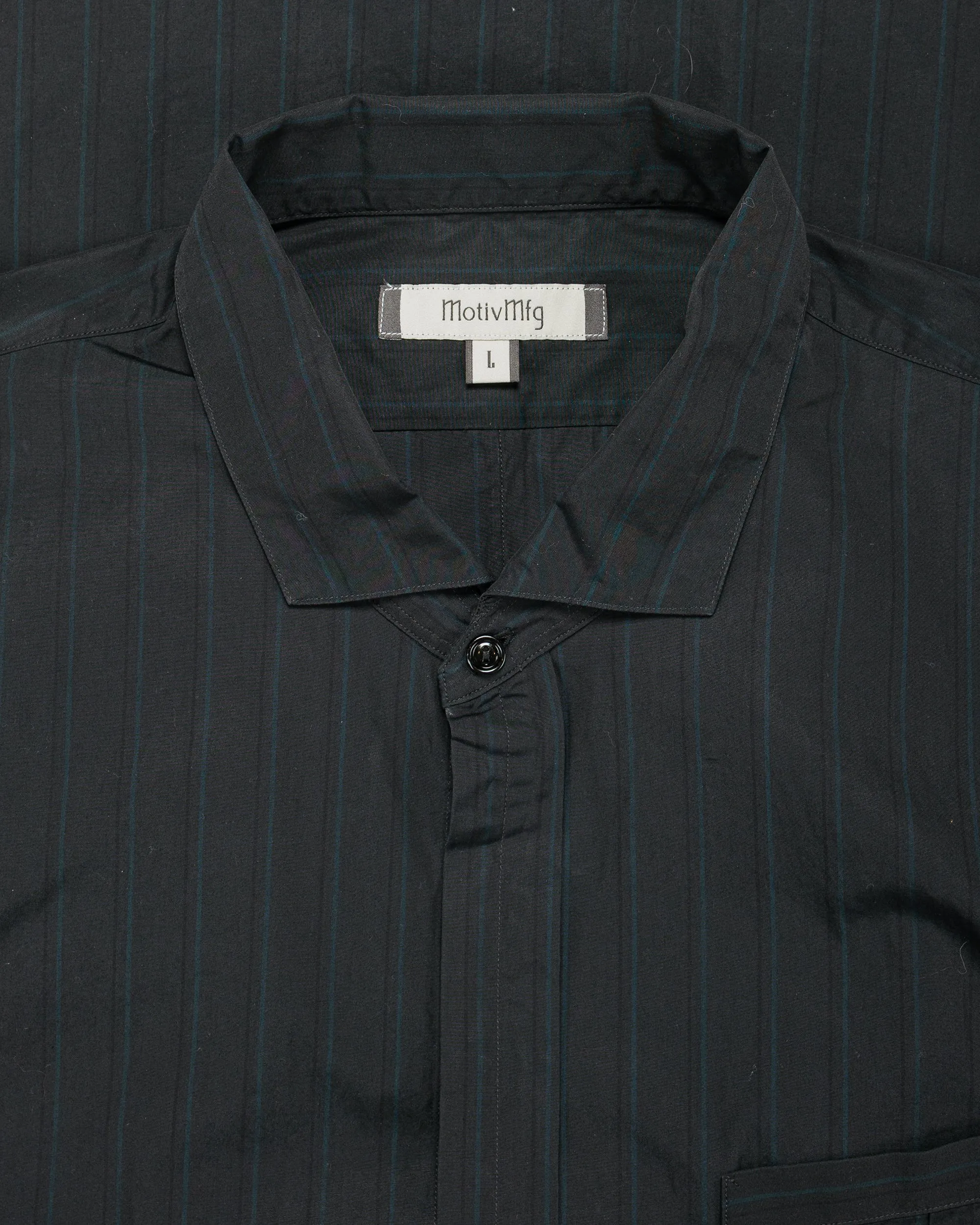 MotivMfg Shura Shirt Fine Cotton Poplin/Black Striped sold by Lost & Found product image thumbnail 5