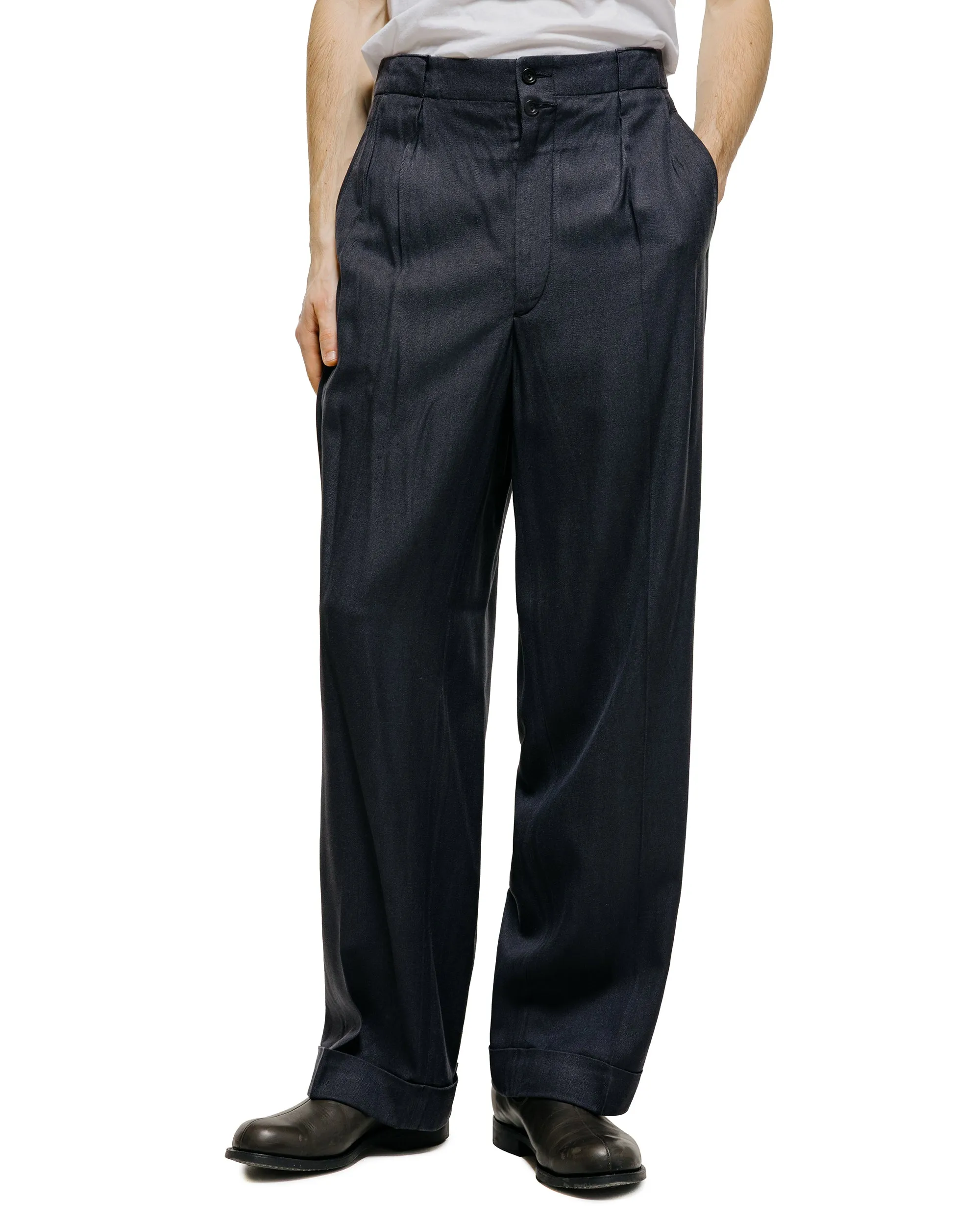 MotivMfg Robert Trousers Herringbone Tussah Silk Suiting Dark Navy sold by Lost & Found product image thumbnail 2