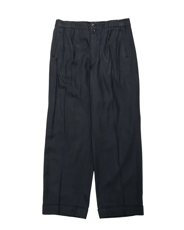 MotivMfg Robert Trousers Herringbone Tussah Silk Suiting Dark Navy made by Lost & Found