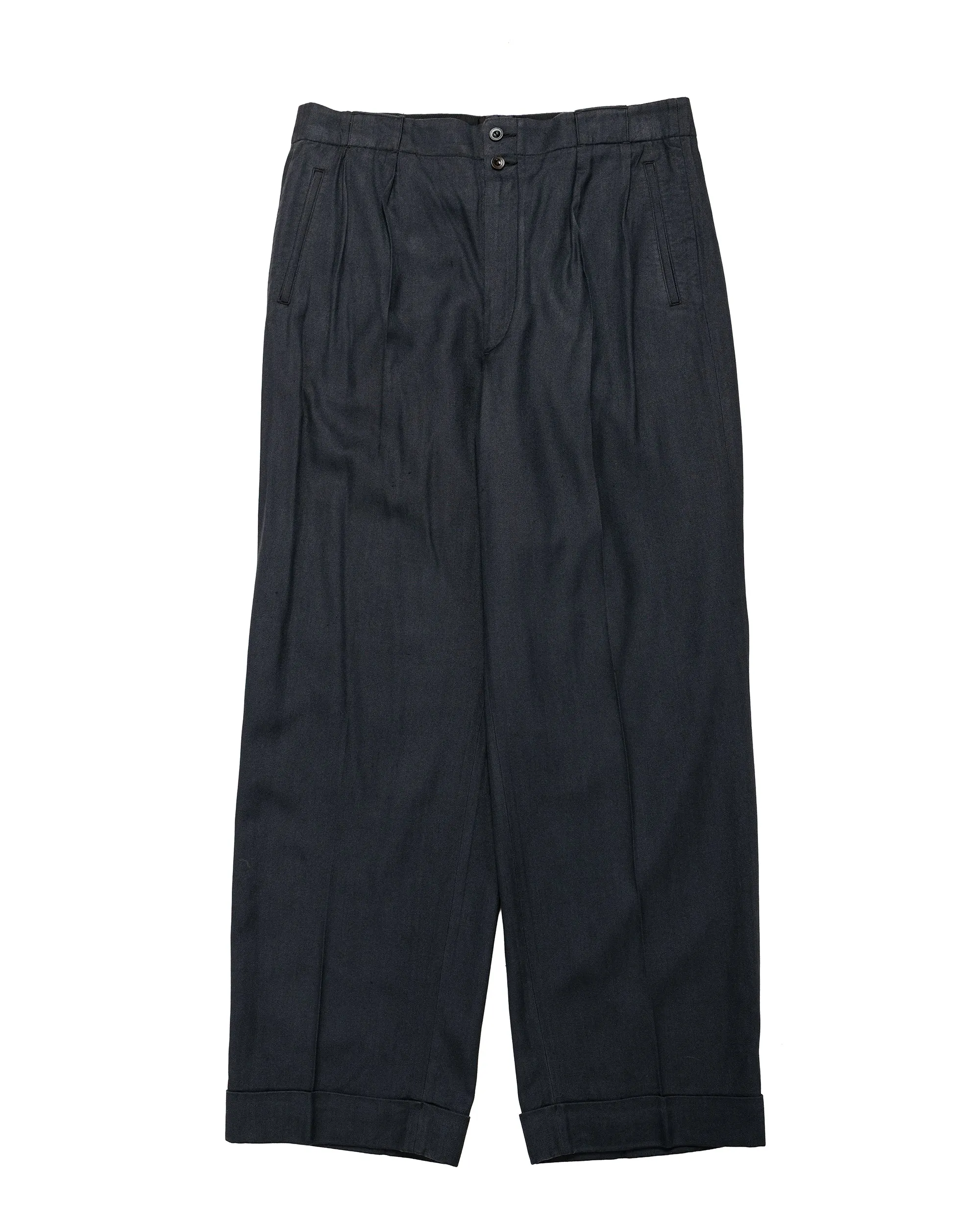 MotivMfg Robert Trousers Herringbone Tussah Silk Suiting Dark Navy sold by Lost & Found