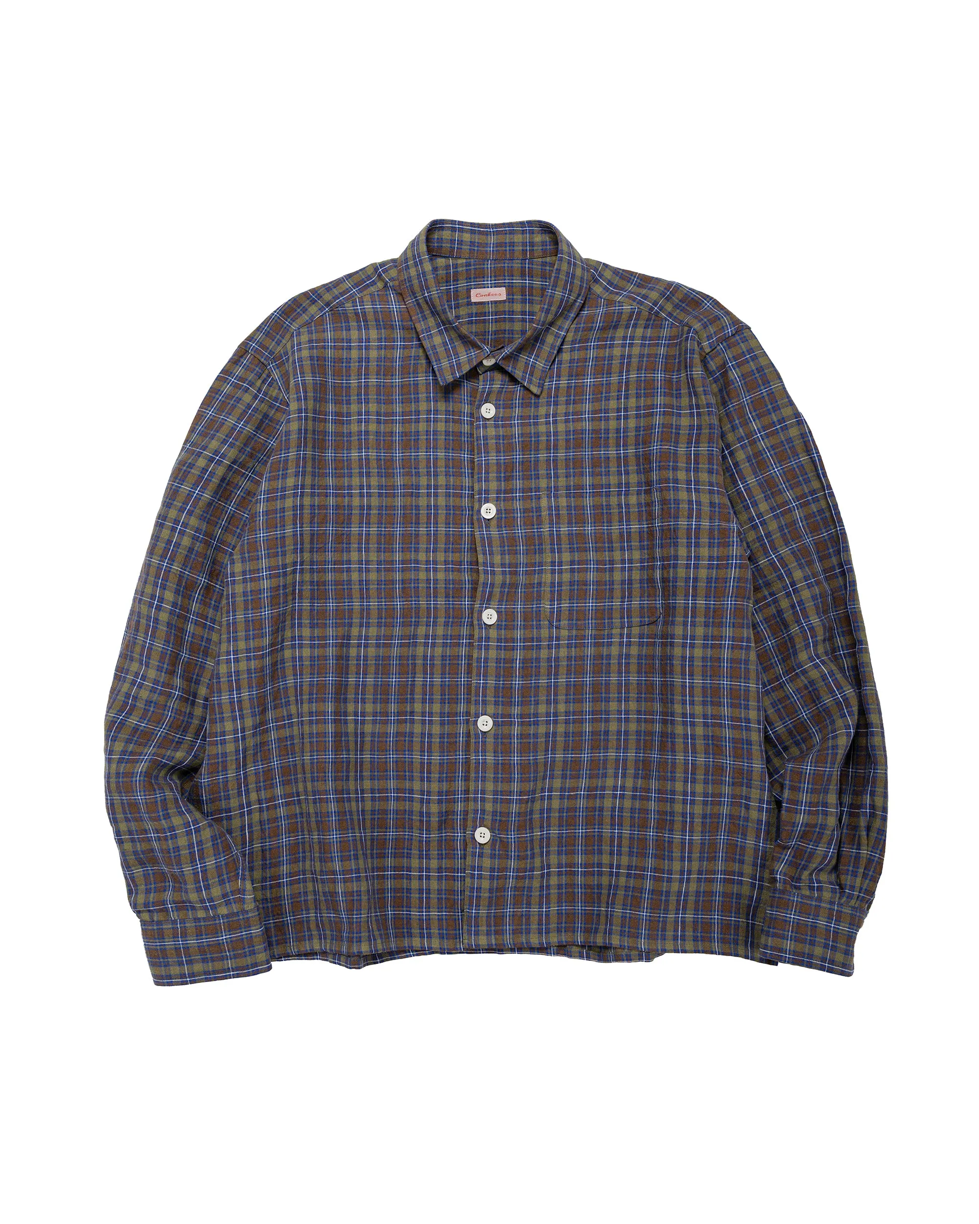 Conkers Farmer Shirt Irish Linen Damson sold by Lost & Found