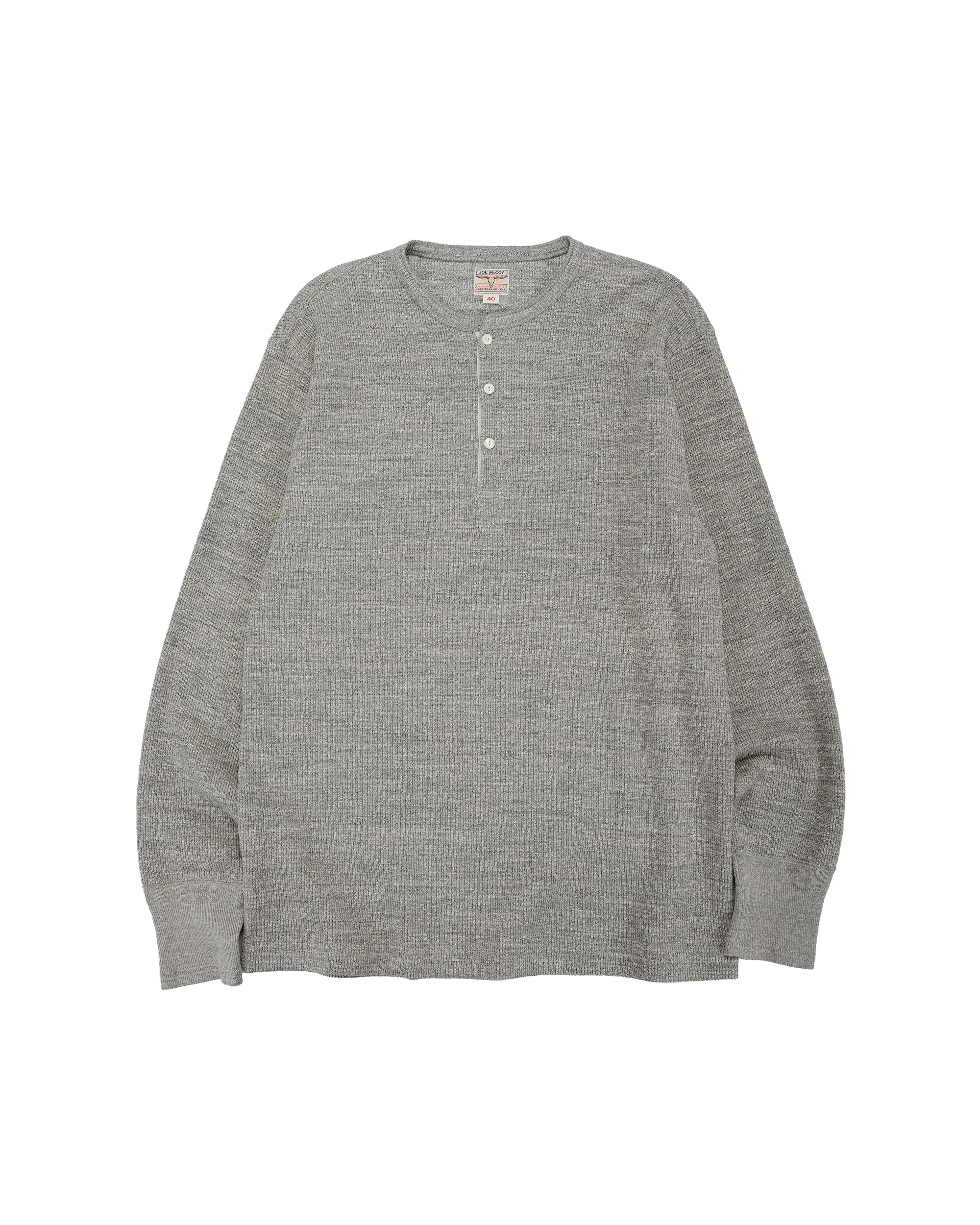 The Real McCoy's MC22120 Western Cardigan Stitch Henley Shirt Gray sold by Lost & Found