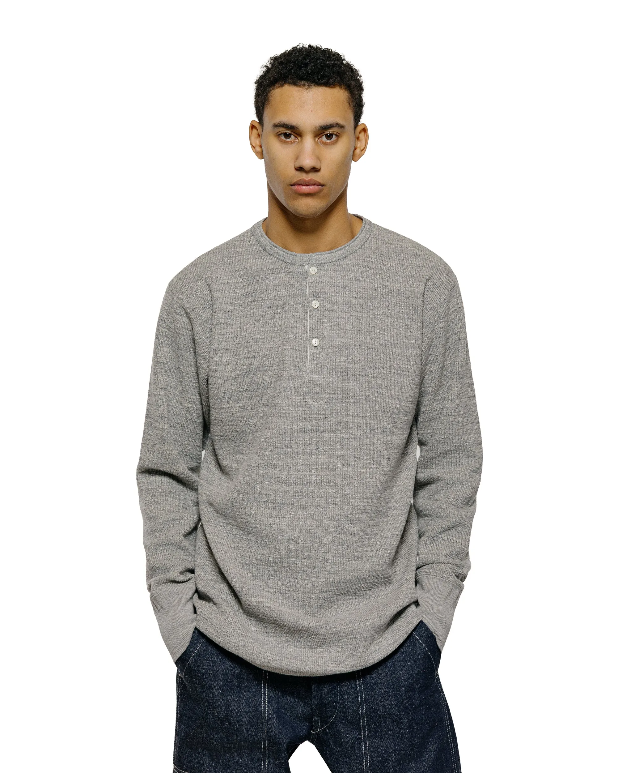 The Real McCoy's MC22120 Western Cardigan Stitch Henley Shirt Gray sold by Lost & Found product image thumbnail 2